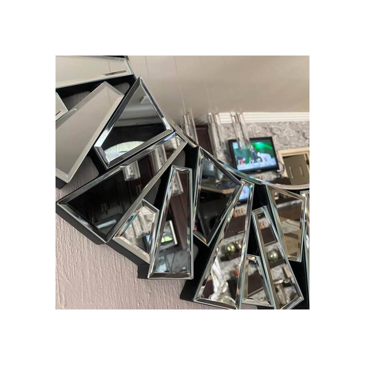 32 Inch Round Wall Mirror for Decor, Large Decorative Mirror with 3D Beveled Glass Frame, Modern Frameless Unique Wall Decor for Living Room, Dining