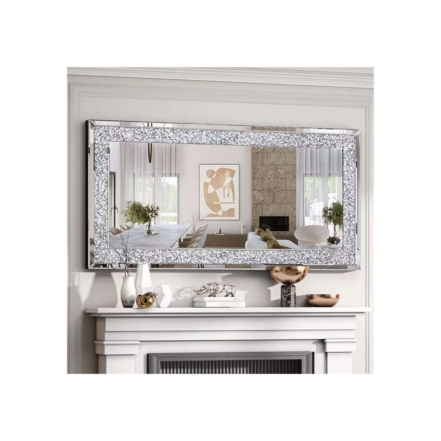 48 x 24 Inch Rectangular Wall Mirror Crystal Crushed Diamond Mirror for Home Decor Accent Mirror for Bathroom, Entryway and Bedroom