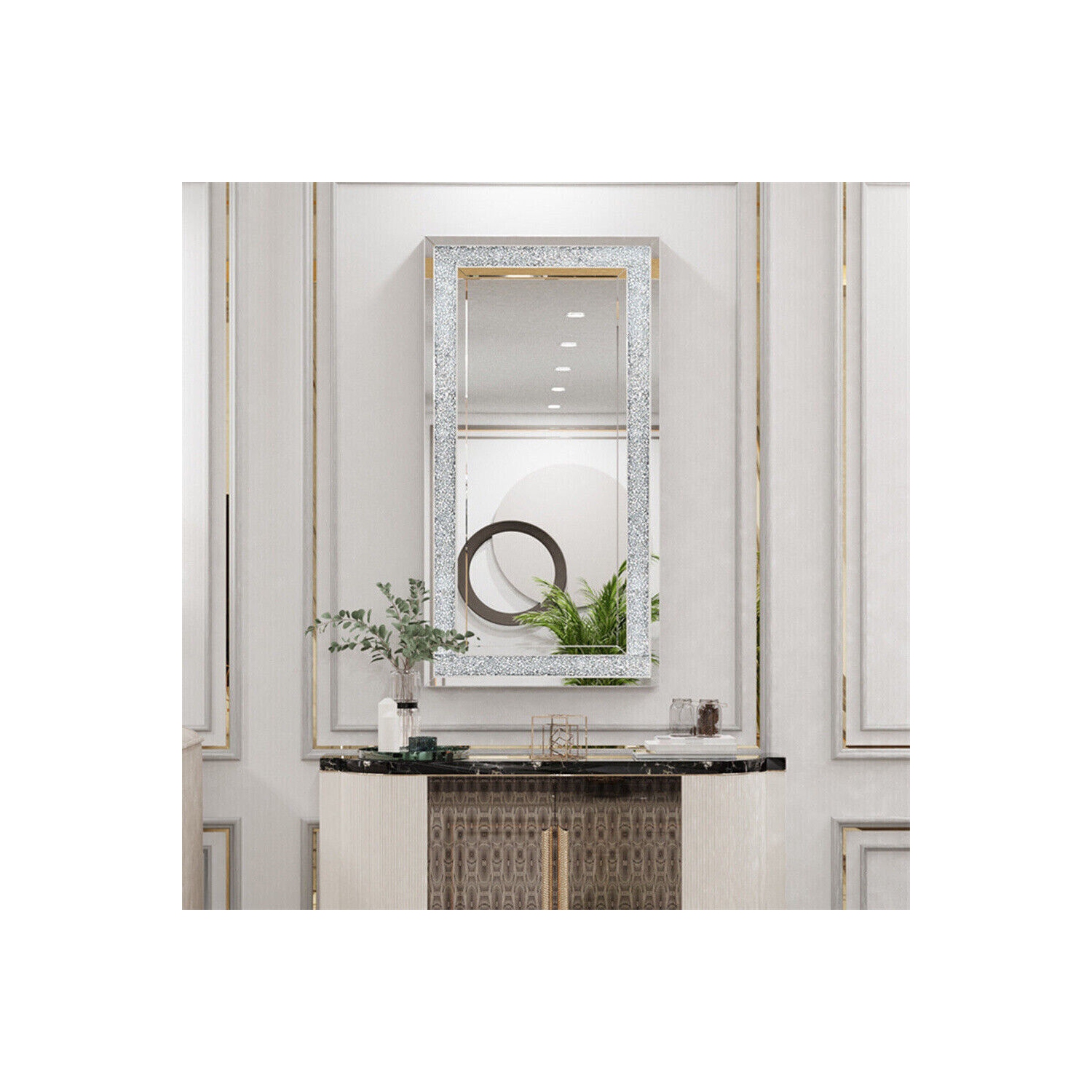 48 x 24 Inch Rectangular Wall Mirror Crystal Crushed Diamond Mirror for Home Decor Accent Mirror for Bathroom, Entryway and Bedroom