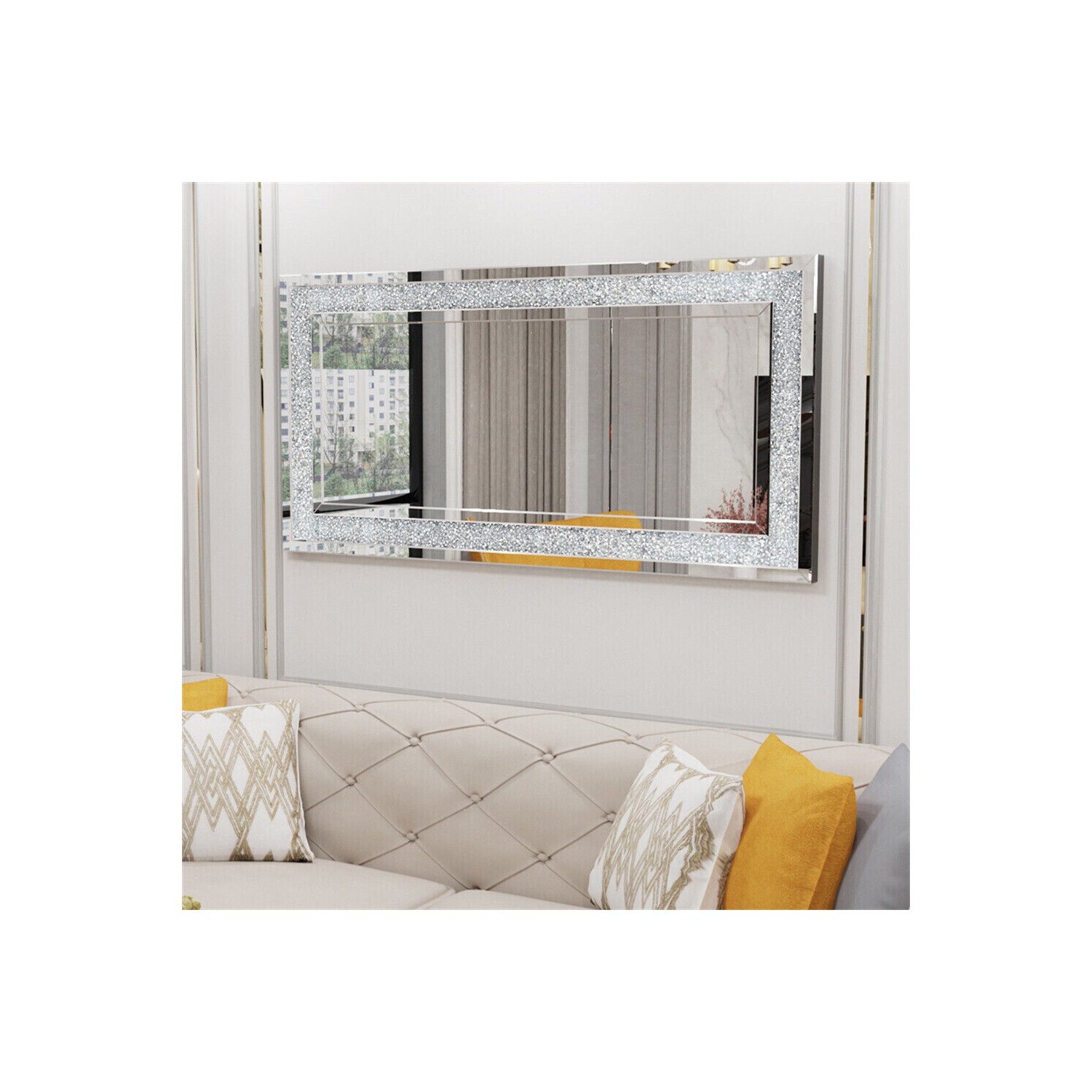 48 x 24 Inch Rectangular Wall Mirror Crystal Crushed Diamond Mirror for Home Decor Accent Mirror for Bathroom, Entryway and Bedroom