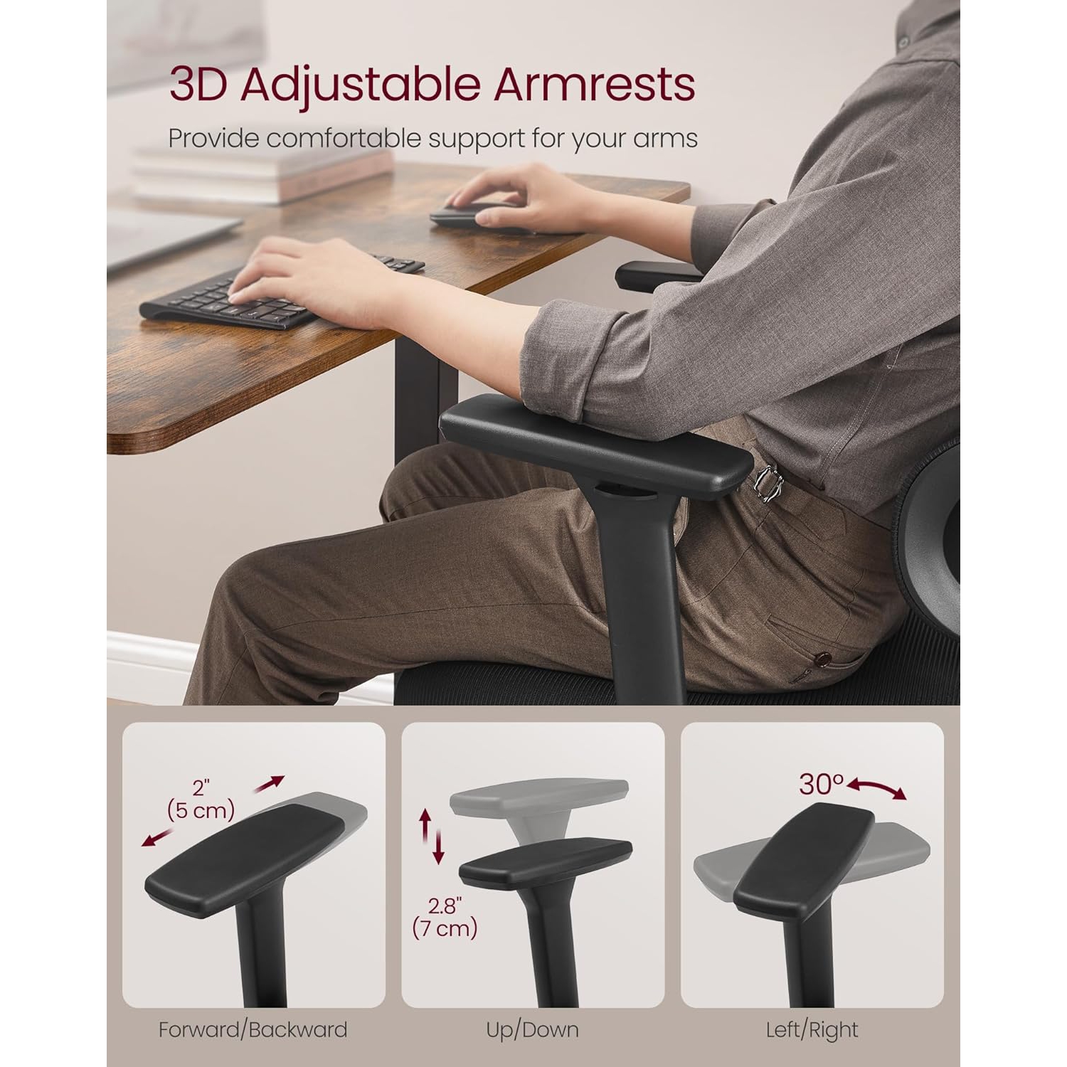 VASAGLE High Back Mesh Office Chair – Ergonomic Design with Adjustable Lumbar Support, 3D Headrest & Armrests, Tilt Function, Ink Black