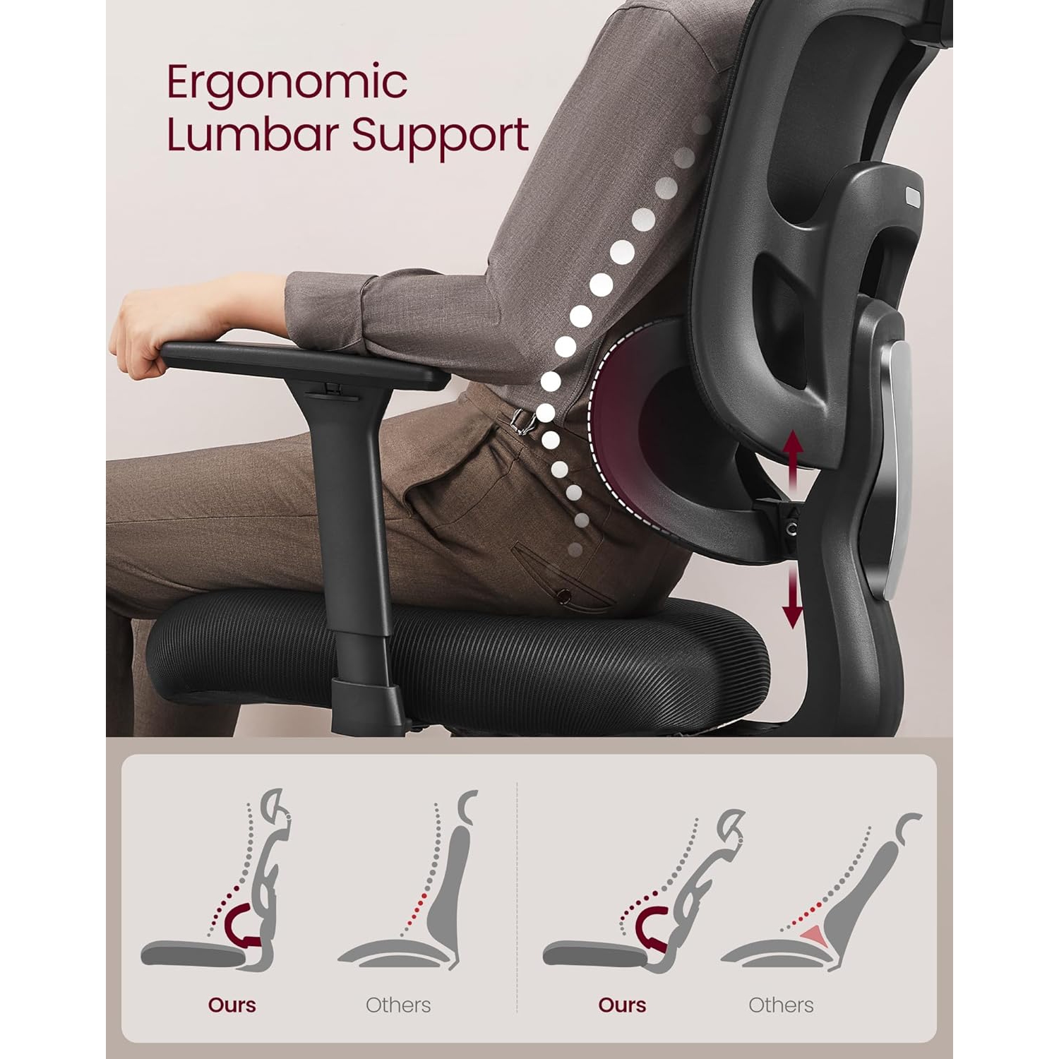 VASAGLE High Back Mesh Office Chair – Ergonomic Design with Adjustable Lumbar Support, 3D Headrest & Armrests, Tilt Function, Ink Black