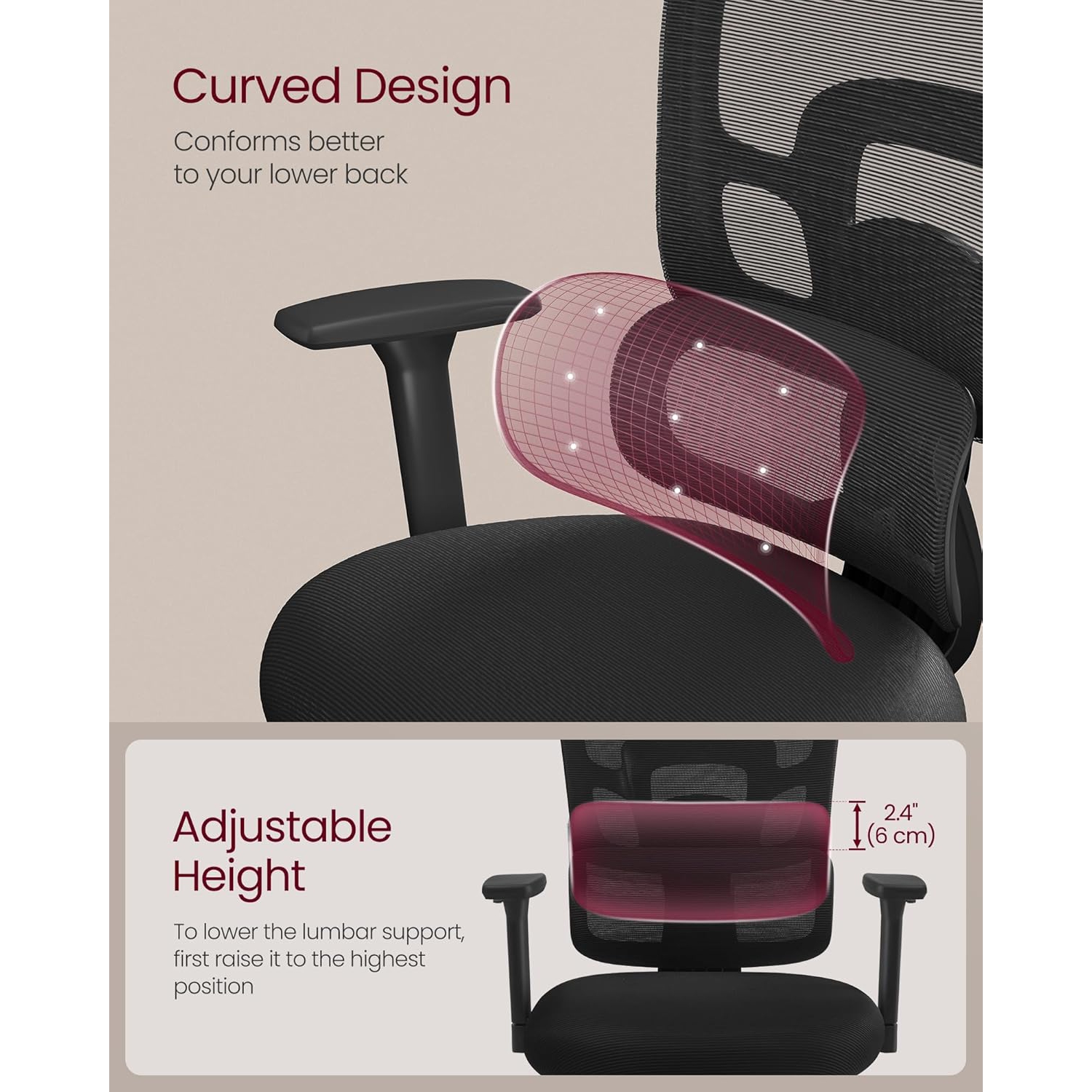 VASAGLE High Back Mesh Office Chair – Ergonomic Design with Adjustable Lumbar Support, 3D Headrest & Armrests, Tilt Function, Ink Black