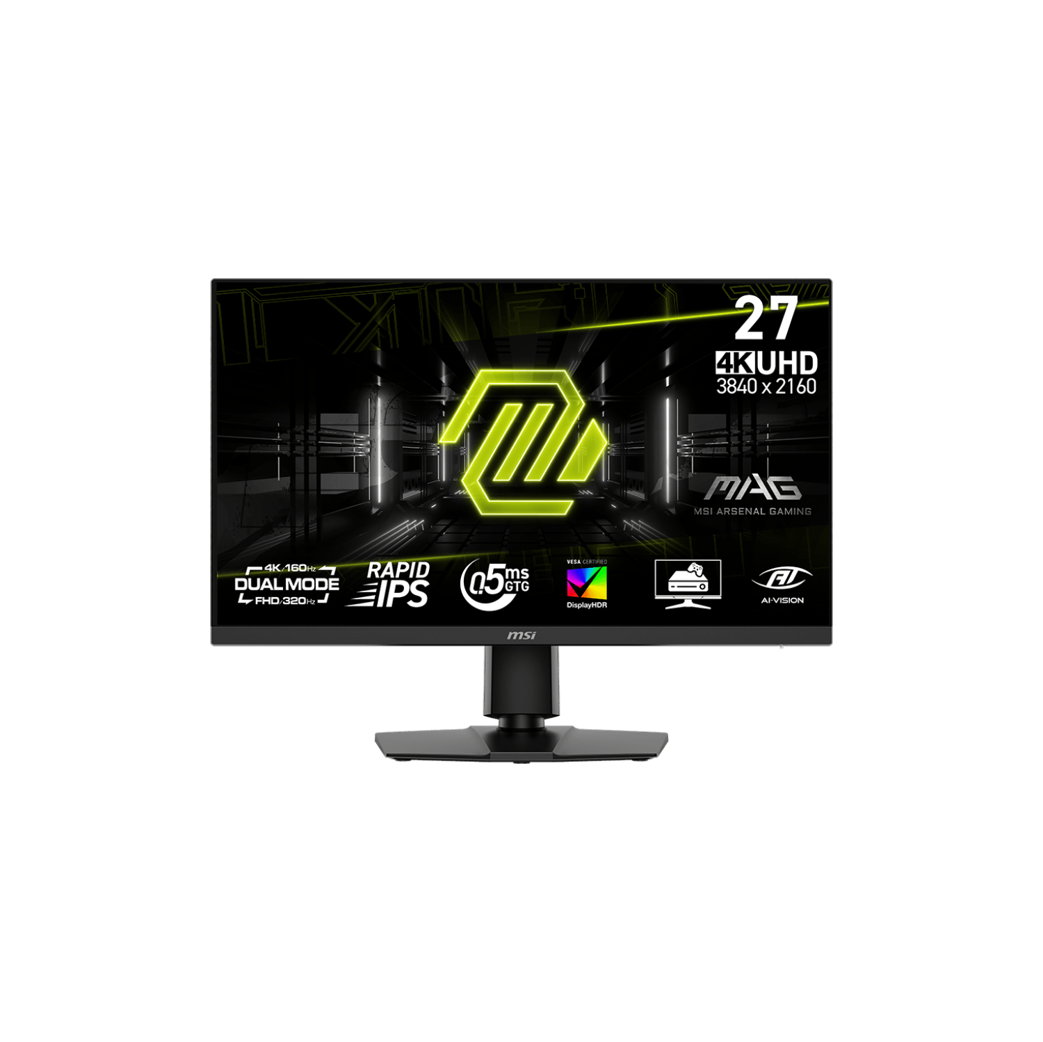 MSI 27" 3840 x 2160 160Hz UHD / 320Hz FHD 0.5ms (GTG) Rapid IPS Dual Mode Gaming Monitor Tilt and Height adjustable (MAG 272URDF E16)