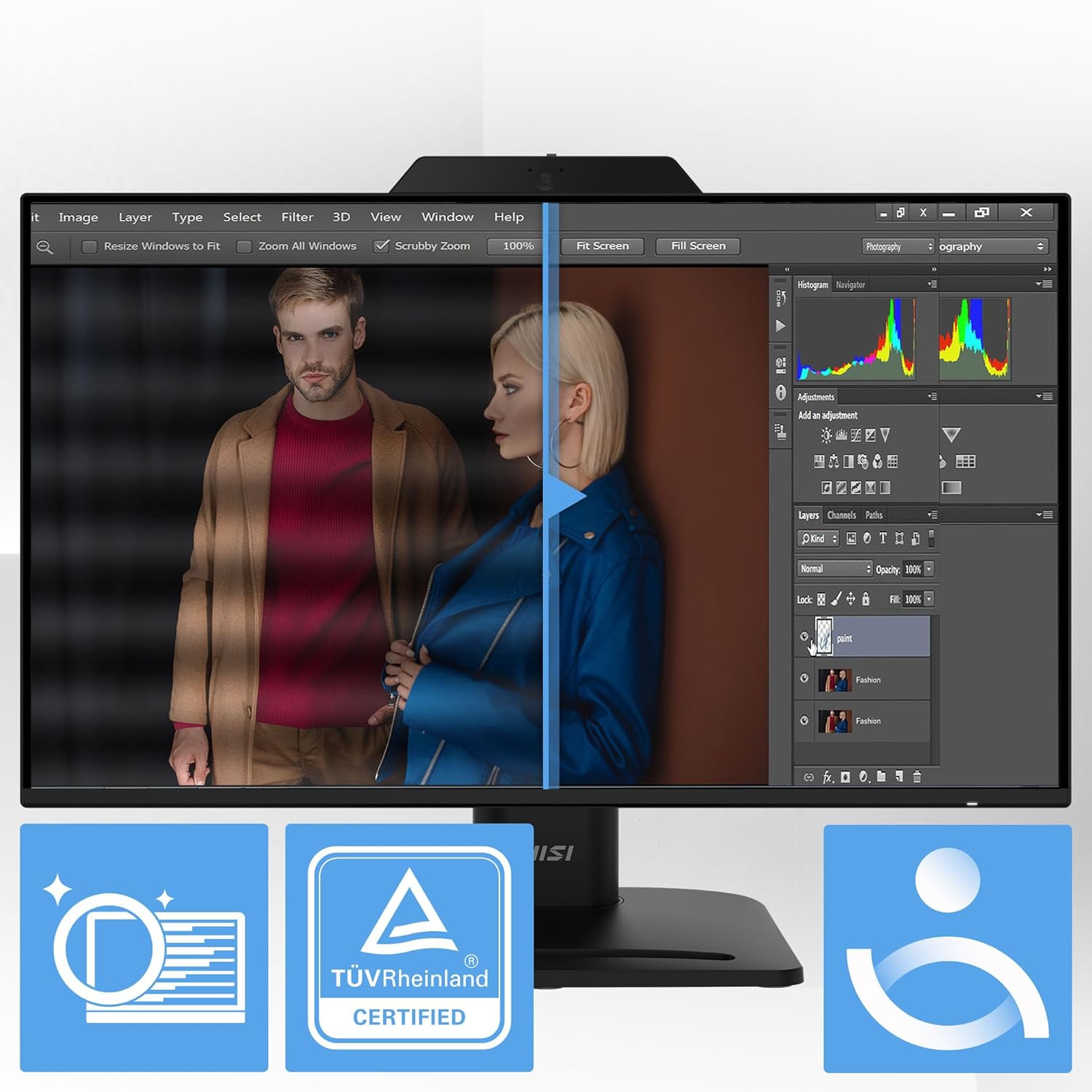 Moniteur de visioconférence 24&nbsp;po de MSI, IPS, HD intégrale 1920 x 1080, 120&nbsp;Hz, caméra Web et haut-parleurs, hauteur réglable (PRO
