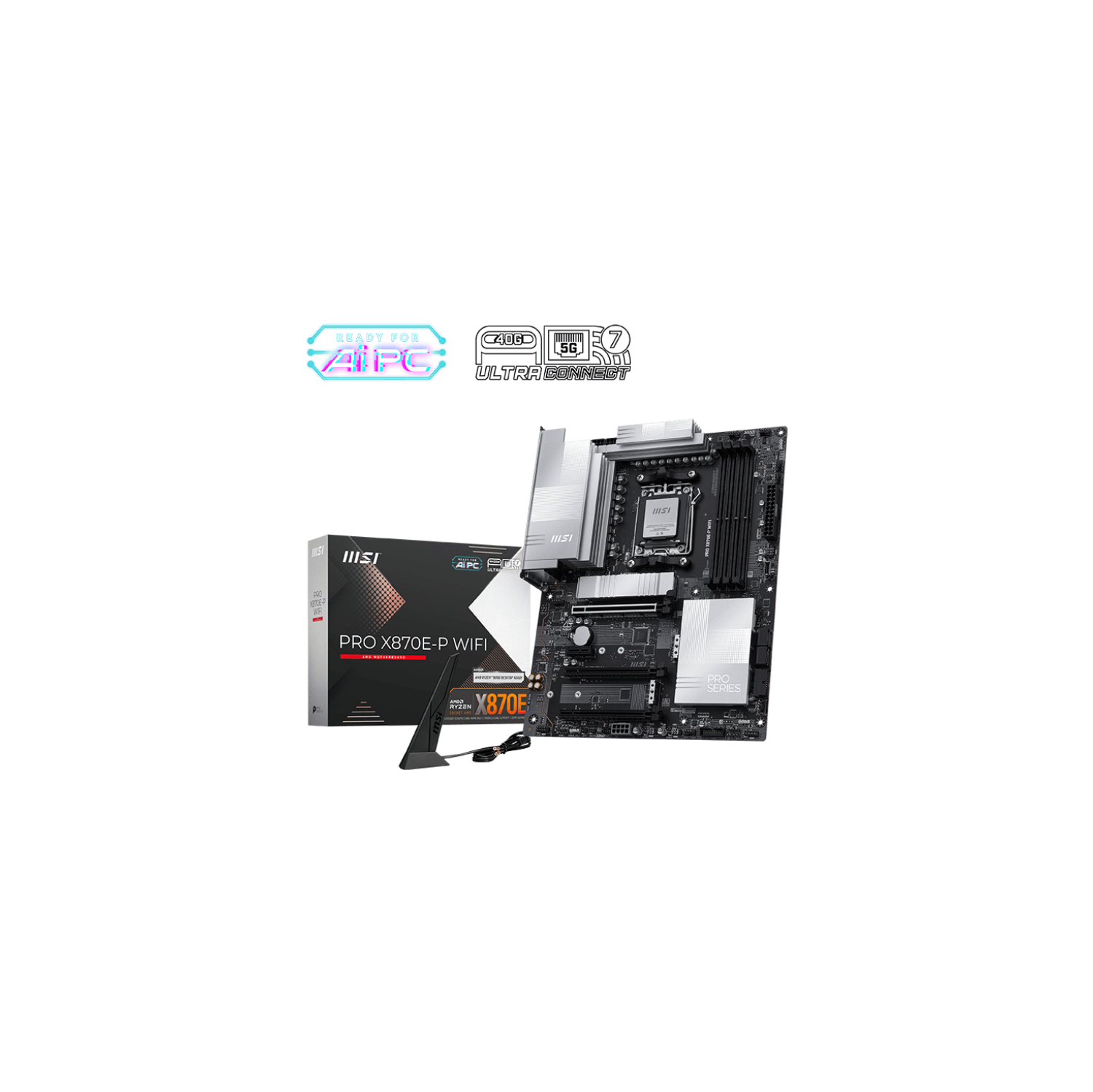 MSI PRO X870E-P Wi-Fi avec DDR5-8200+, audio 7,1, 3 fentes M.2, réseau local 5G, Wi-Fi 7 BT 5,4, carte mère noire