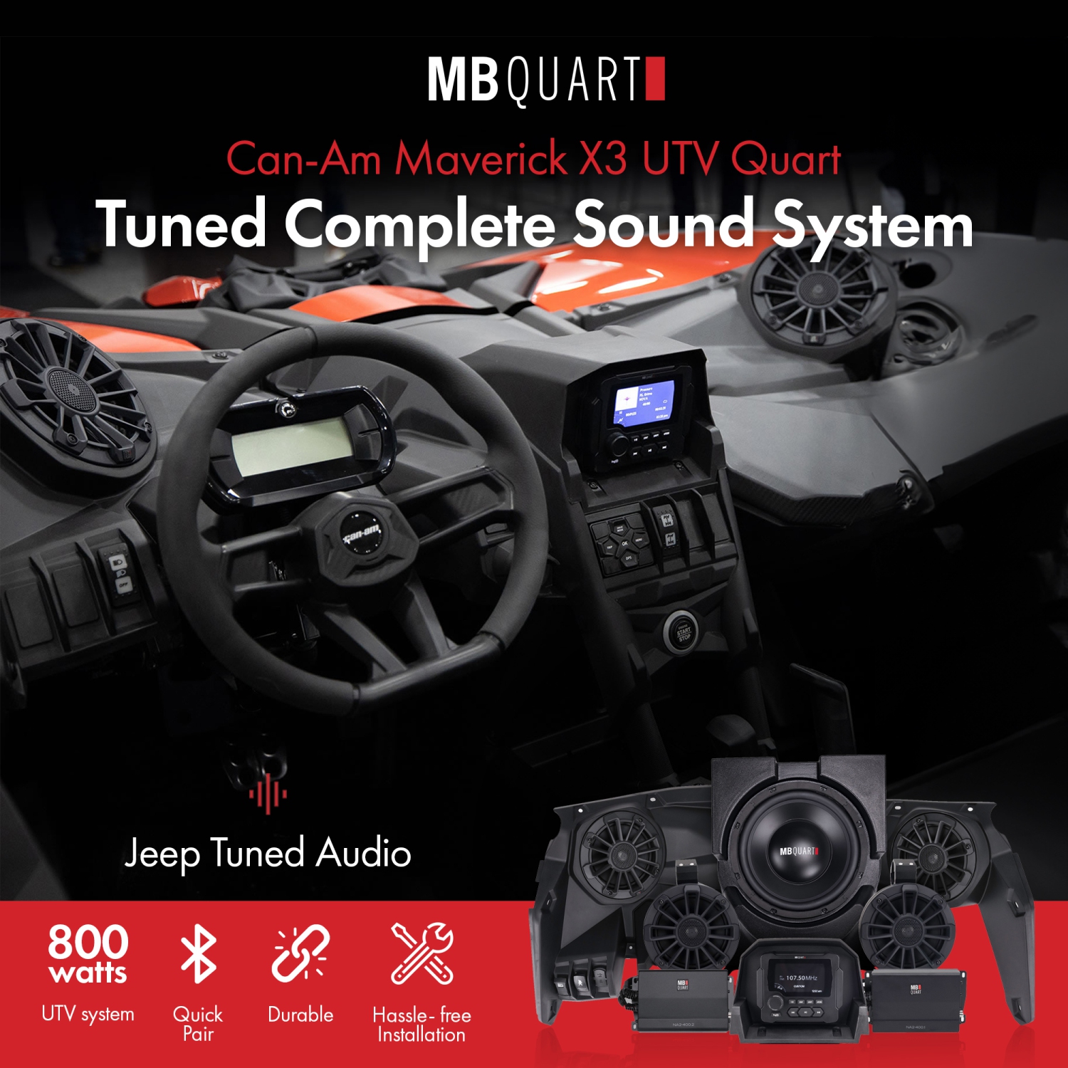 MB Quart – MBQX-STG5-1 800 watts, 5 canaux CAN Am, système audio complet, réglage X3