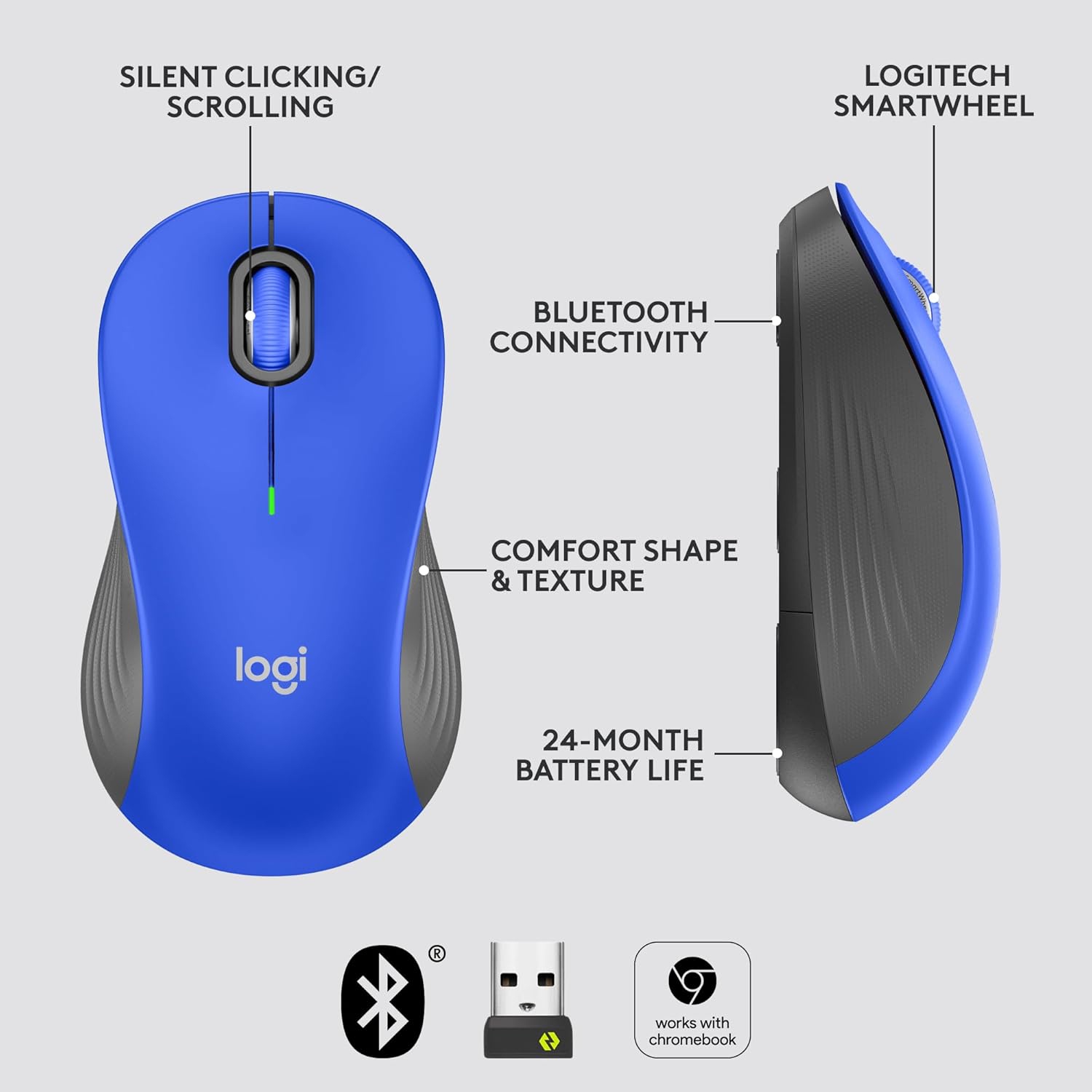 Refurbished Logitech Signature M550 L Full Size Wireless Mouse - for Large Sized Hands, 2-Year Battery, Silent Clicks, Bluetooth, Multi-Device