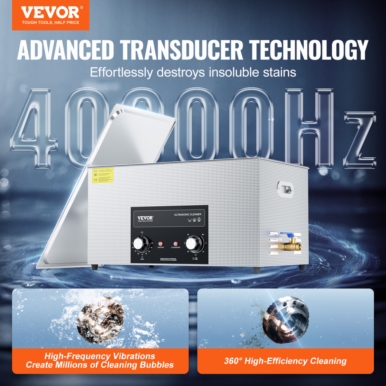 VEVOR 22L Ultrasonic Cleaner with Heater Timer & Basket, Professional Digital Sonic Cavitation Machine, 480W Cleaning Machine for Lab Tools, Metal