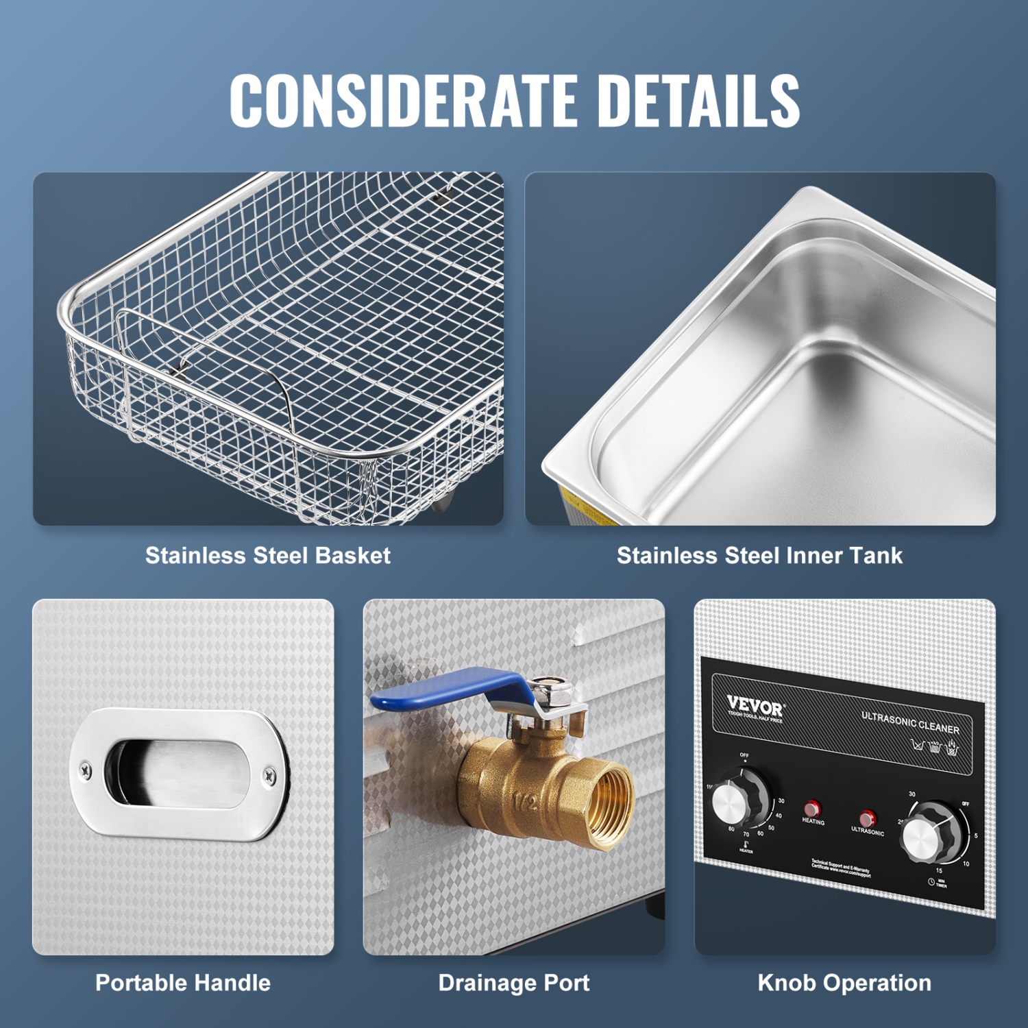 VEVOR 22L Ultrasonic Cleaner with Heater Timer & Basket, Professional Digital Sonic Cavitation Machine, 480W Cleaning Machine for Lab Tools, Metal