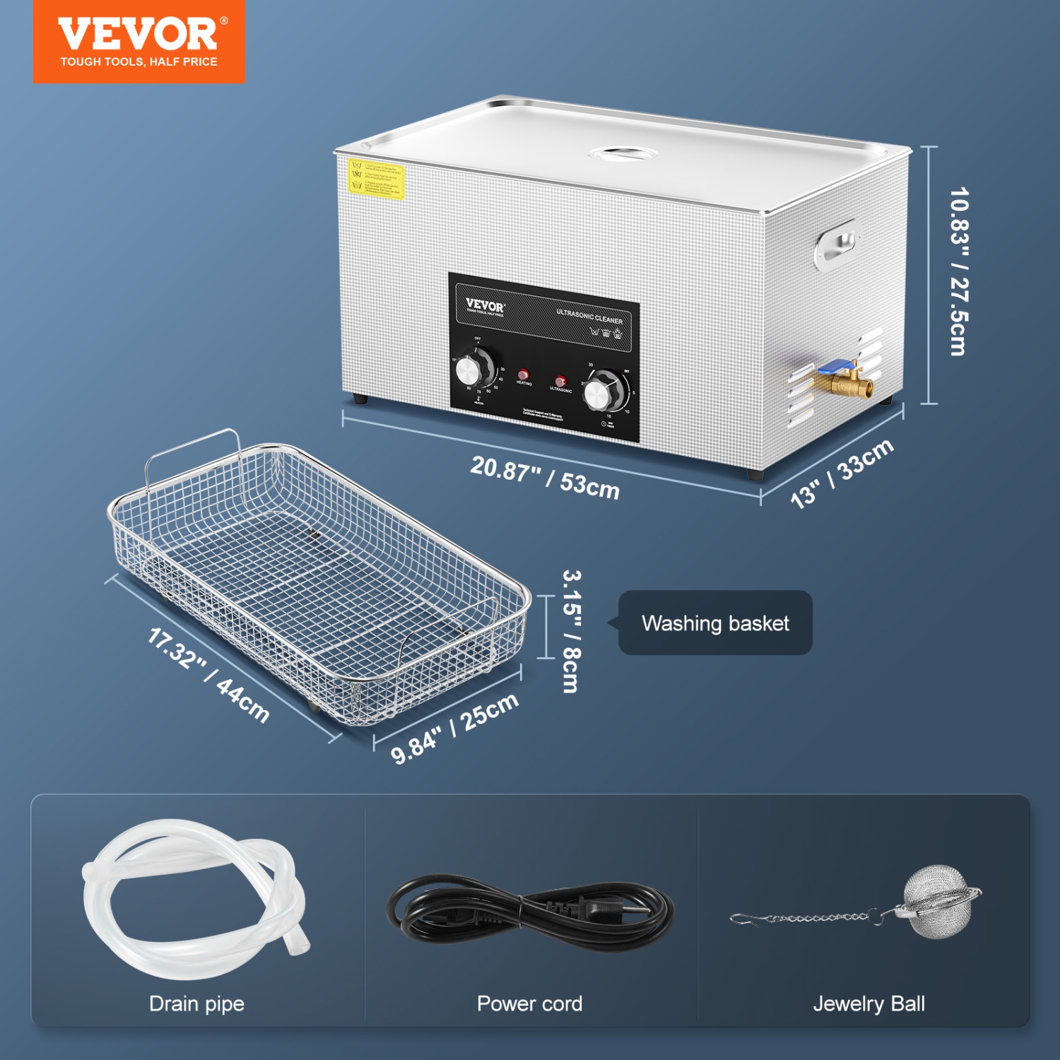 VEVOR 22L Ultrasonic Cleaner with Heater Timer & Basket, Professional Digital Sonic Cavitation Machine, 480W Cleaning Machine for Lab Tools, Metal