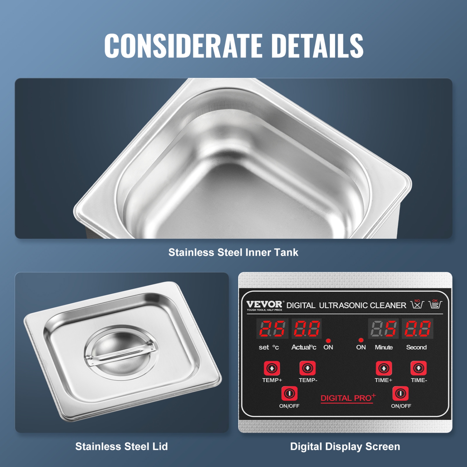 VEVOR 1.3L Ultrasonic Cleaner, Professional 60W Cleaning Machine with Timer & Heater, 40kHz Digital Ultrasonic Cleaner with Basket for Watch Glasses