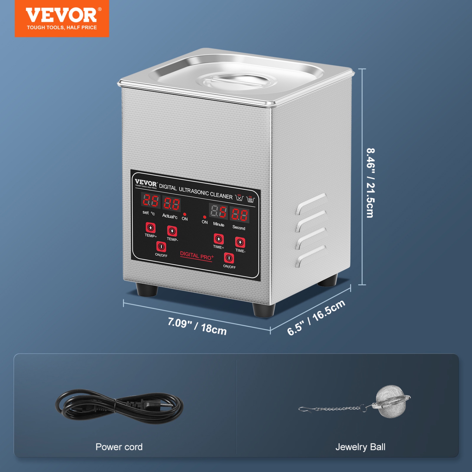 VEVOR 1.3L Ultrasonic Cleaner, Professional 60W Cleaning Machine with Timer & Heater, 40kHz Digital Ultrasonic Cleaner with Basket for Watch Glasses