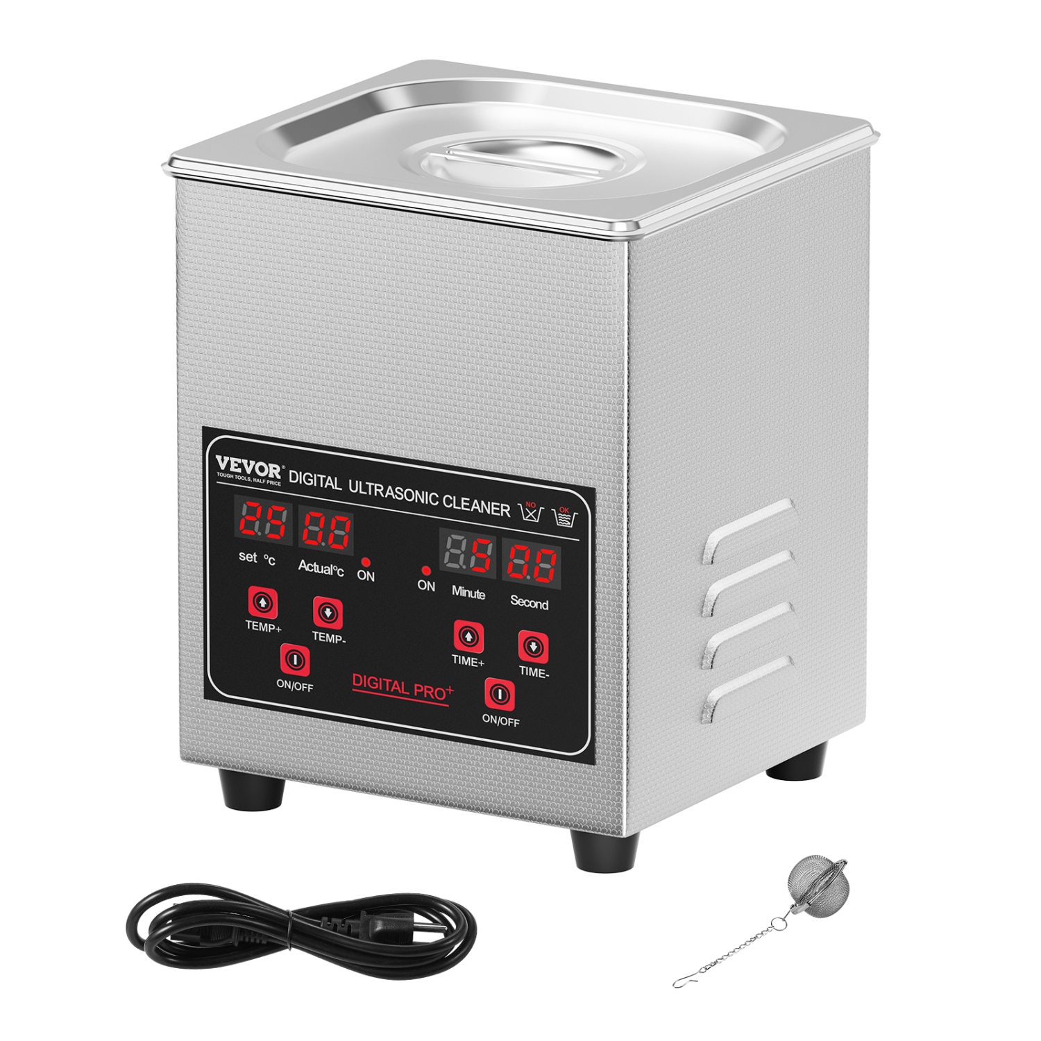 VEVOR 1.3L Ultrasonic Cleaner, Professional 60W Cleaning Machine with Timer & Heater, 40kHz Digital Ultrasonic Cleaner with Basket for Watch Glasses