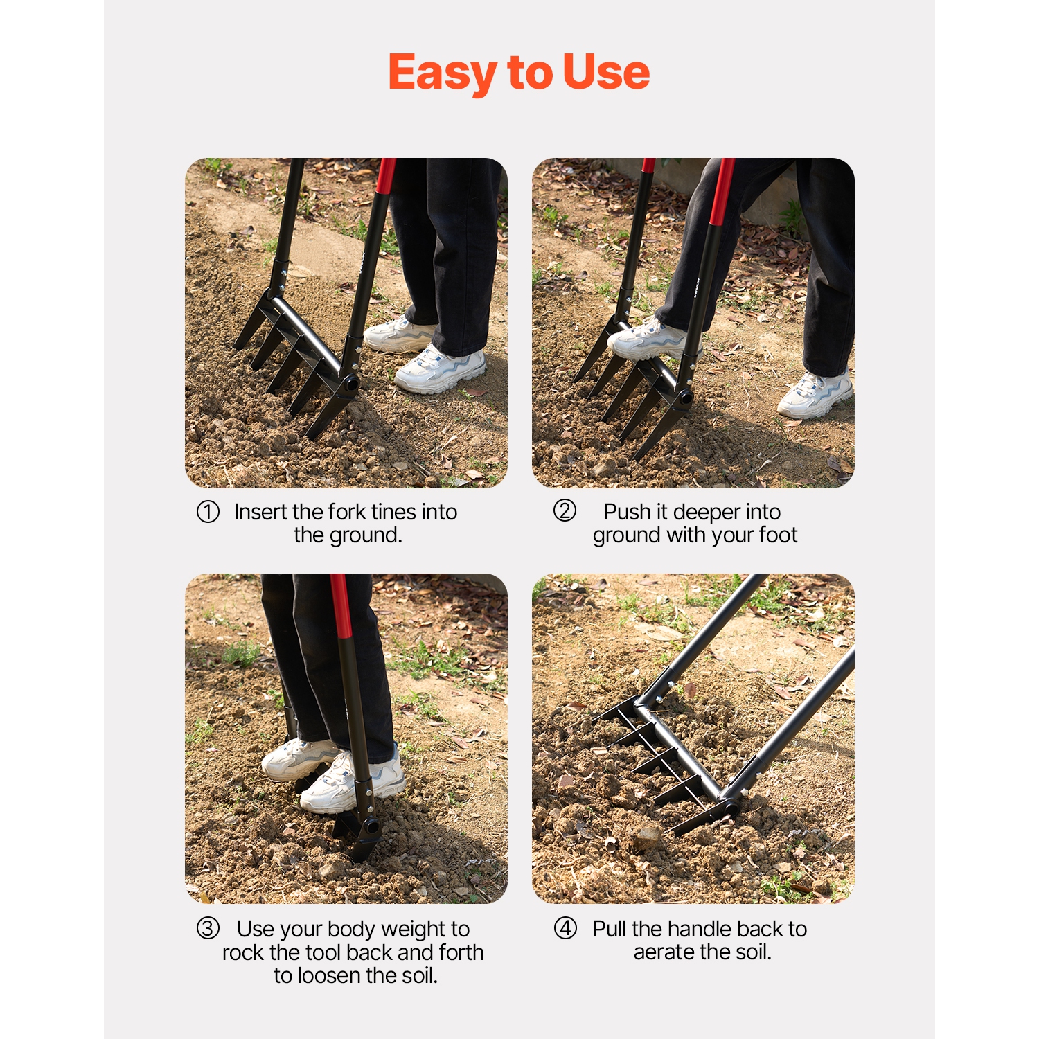 VEVOR 5-Tine Pitchfork Broad Fork with Dual Fiberglass Handles, Heavy Duty Garden Fork , Ergonomic U-Shaped Design Broadfork Hand Tiller, Gardening