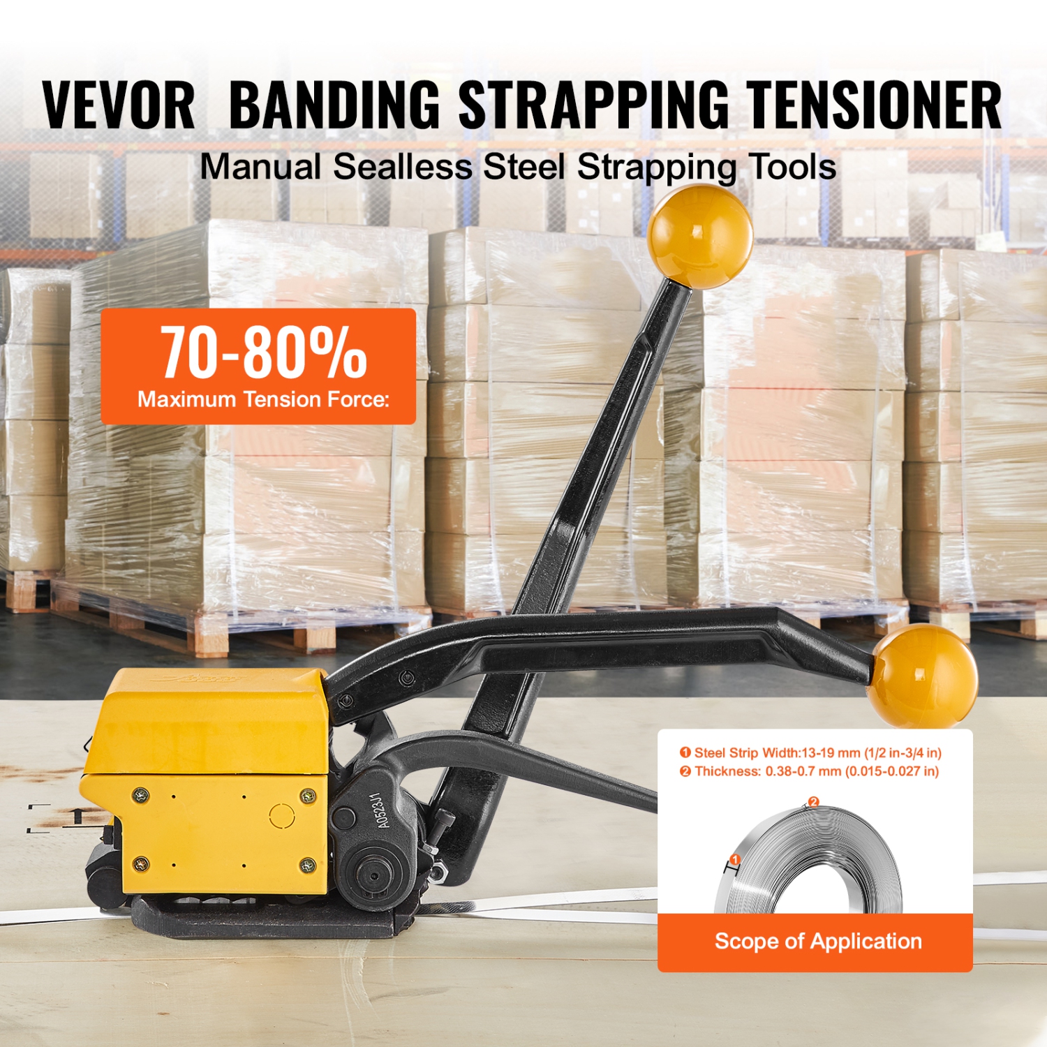 VEVOR 1/2"-3/4" Width Steel Strapping Tool, 3-in-1 Manual Belt Packaging Banding Machine Packaging Metal Steel Strapping Banding Tool Machine