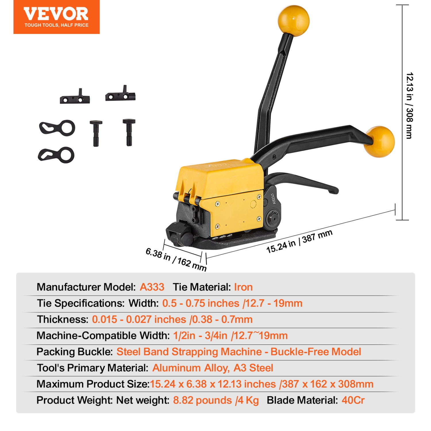VEVOR 1/2"-3/4" Width Steel Strapping Tool, 3-in-1 Manual Belt Packaging Banding Machine Packaging Metal Steel Strapping Banding Tool Machine