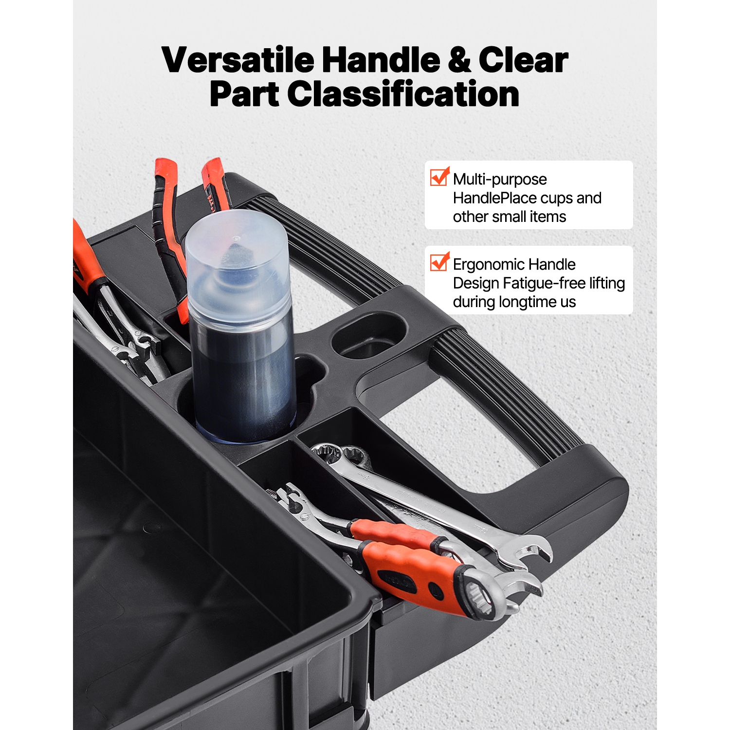 VEVOR 550 LBS Laod Utility Service Cart, 3 Shelf Heavy Duty Plastic Rolling Utility Cart with 360° Swivel Wheels, Ergonomic Storage Handle for