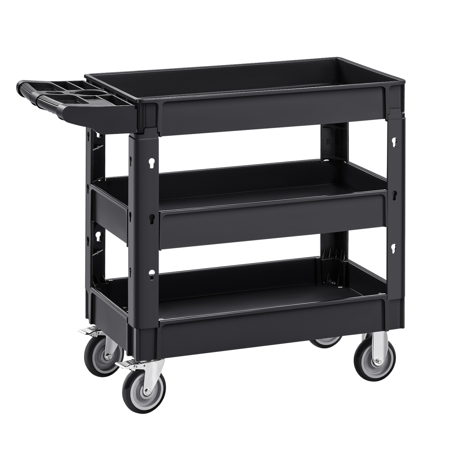 VEVOR 550 LBS Laod Utility Service Cart, 3 Shelf Heavy Duty Plastic Rolling Utility Cart with 360° Swivel Wheels, Ergonomic Storage Handle for