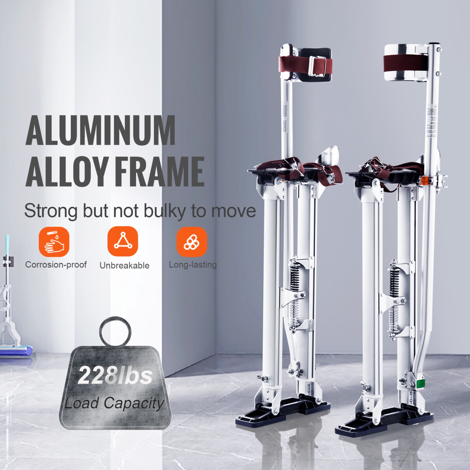 VEVOR 24''-40'' Drywall Stilts, Adjustable Aluminum Tool Stilts with Protective Knee Pads, Durable and Non-slip Work Stilts for Sheetrock Painting,