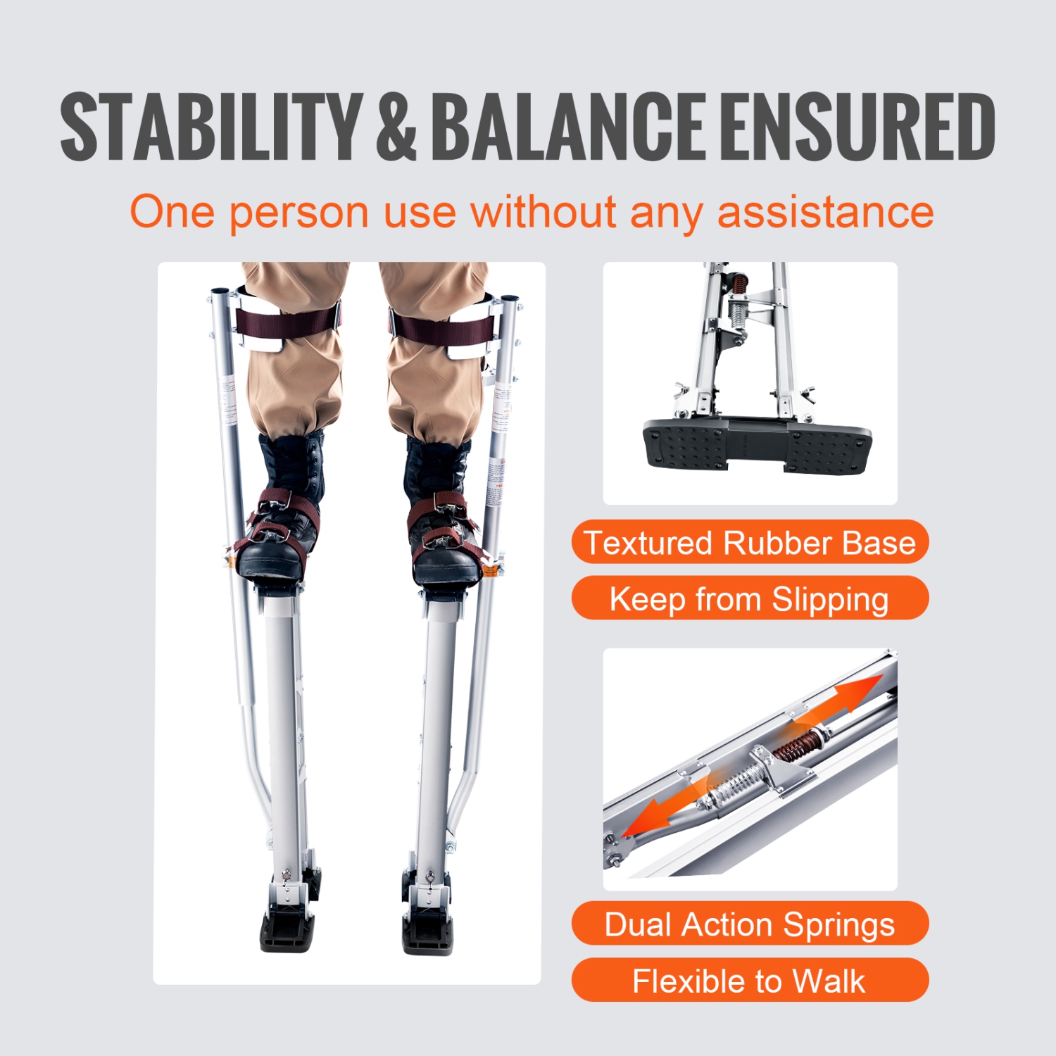VEVOR 24''-40'' Drywall Stilts, Adjustable Aluminum Tool Stilts with Protective Knee Pads, Durable and Non-slip Work Stilts for Sheetrock Painting,