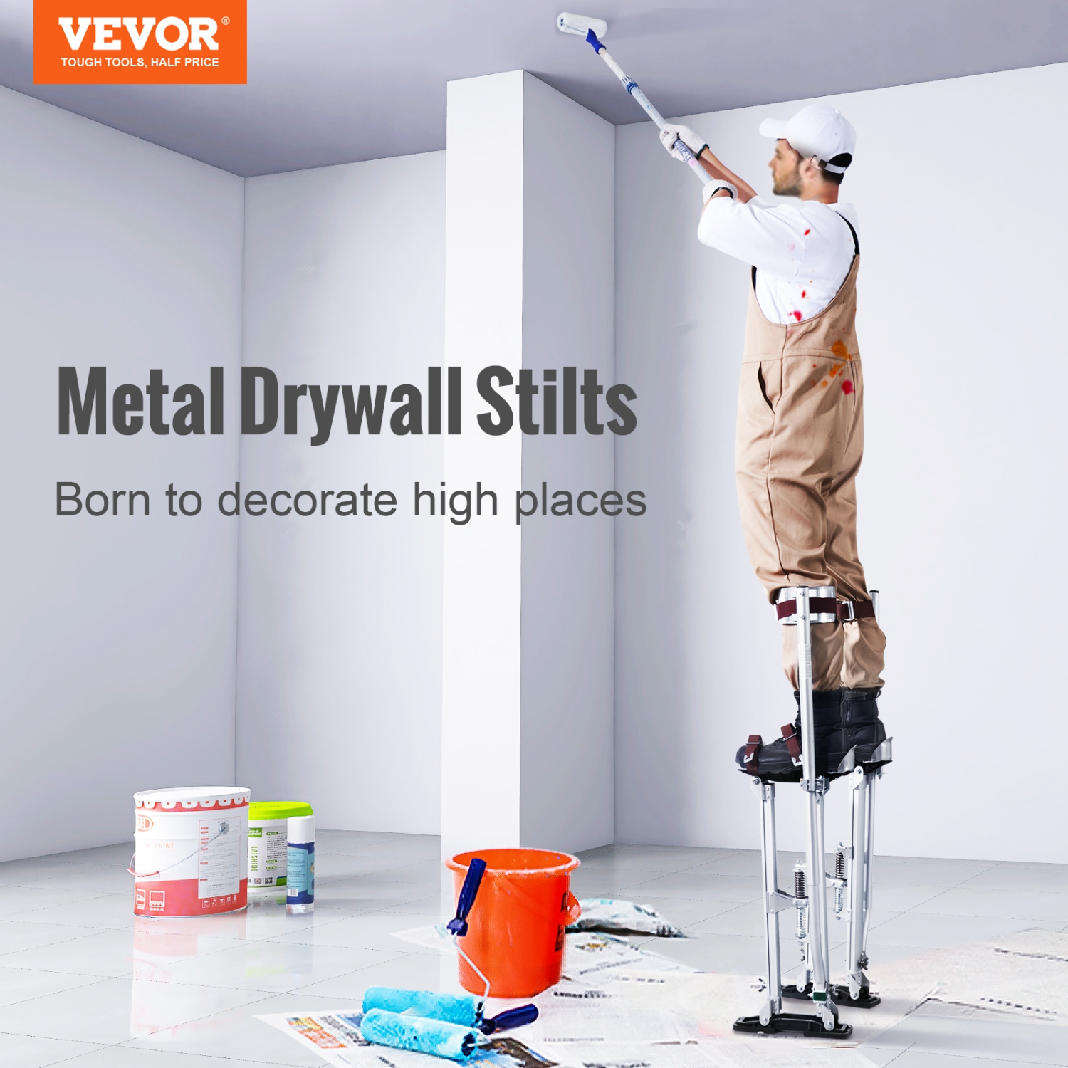 VEVOR 24''-40'' Drywall Stilts, Adjustable Aluminum Tool Stilts with Protective Knee Pads, Durable and Non-slip Work Stilts for Sheetrock Painting,