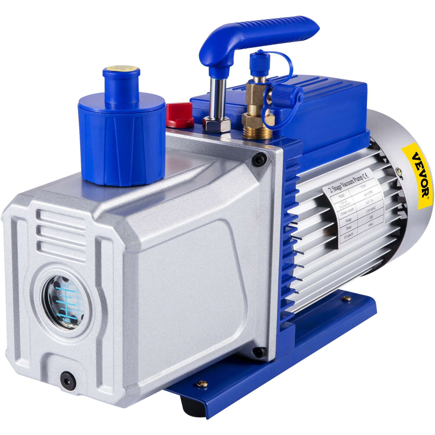 VEVOR 12CFM 1HP Vacuum Pump Vane Vacuum Pump Two Stage 3 x 10-1 Pa Ultimate HVAC Rotary Auto AC Refrigerant Vacuum Pump, for Automobile Reparation