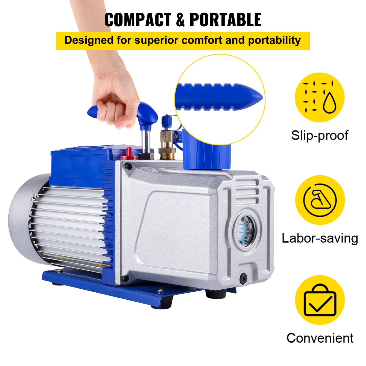 VEVOR 12CFM 1HP Vacuum Pump Vane Vacuum Pump Two Stage 3 x 10-1 Pa Ultimate HVAC Rotary Auto AC Refrigerant Vacuum Pump, for Automobile Reparation