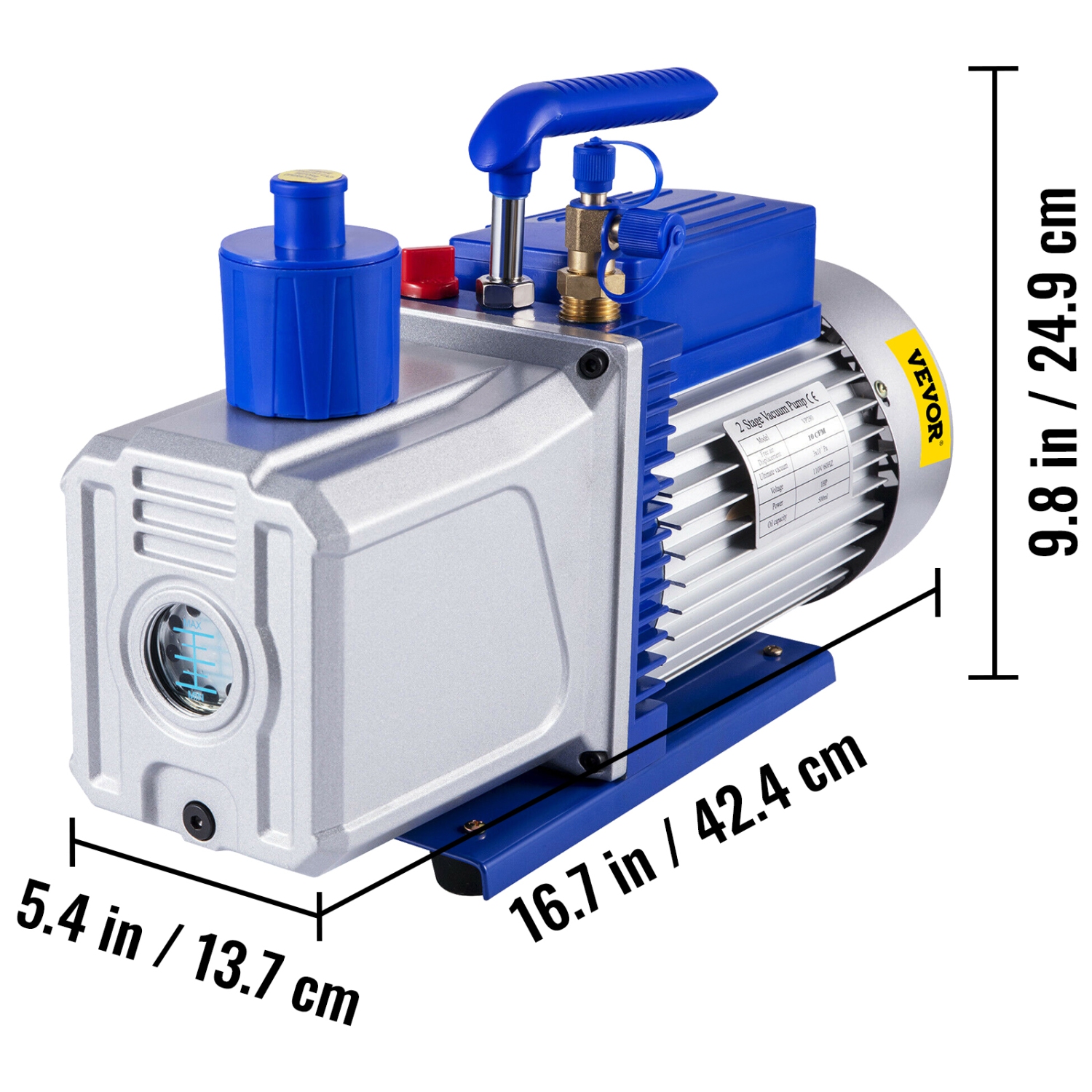 VEVOR 12CFM 1HP Vacuum Pump Vane Vacuum Pump Two Stage 3 x 10-1 Pa Ultimate HVAC Rotary Auto AC Refrigerant Vacuum Pump, for Automobile Reparation