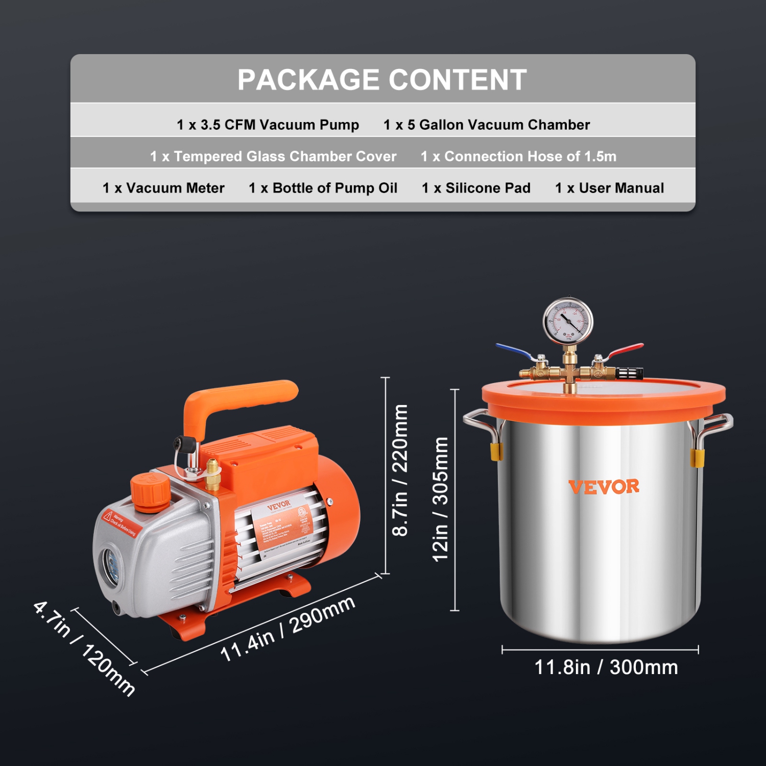 VEVOR 5 Gallon Vacuum Chamber and 3.5 CFM Pump Kit, Tempered Glass Lid Vacuum Degassing Chamber Kit, Single Stage Vacuum Pump with 250 ml Oil Bottle,