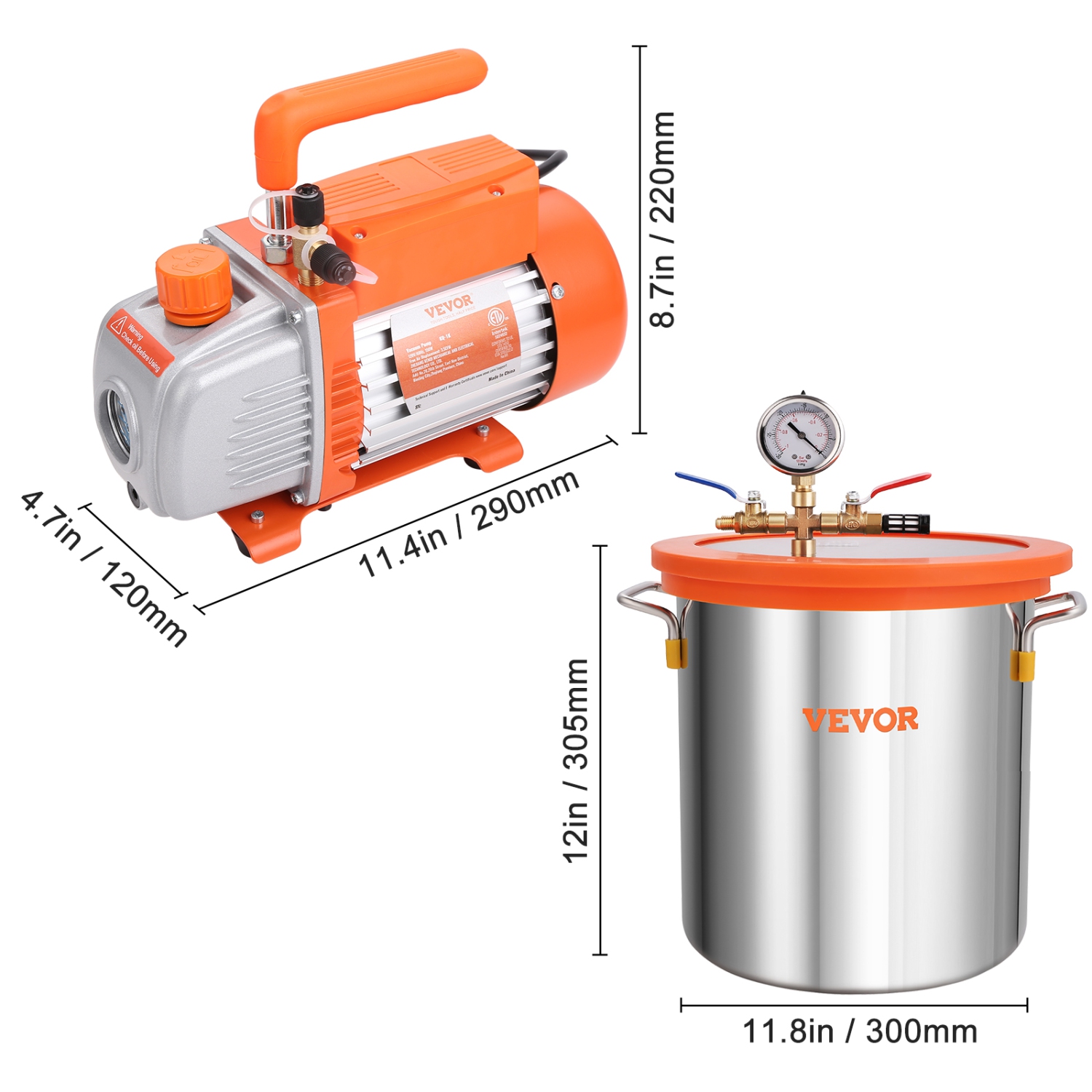VEVOR 5 Gallon Vacuum Chamber and 3.5 CFM Pump Kit, Tempered Glass Lid Vacuum Degassing Chamber Kit, Single Stage Vacuum Pump with 250 ml Oil Bottle,