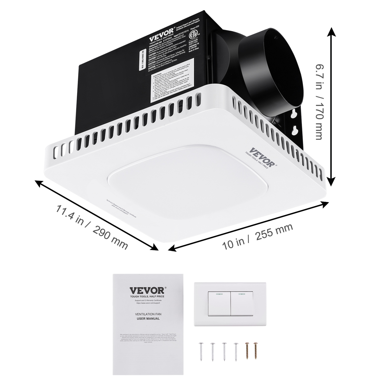 VEVOR 80 CFM Bathroom Exhaust Fan, High-Efficiency Ventilation, 1.5sones Low Noise Operation All-Copper Motor, Energy-Saving Bathroom Ceiling Fan, No