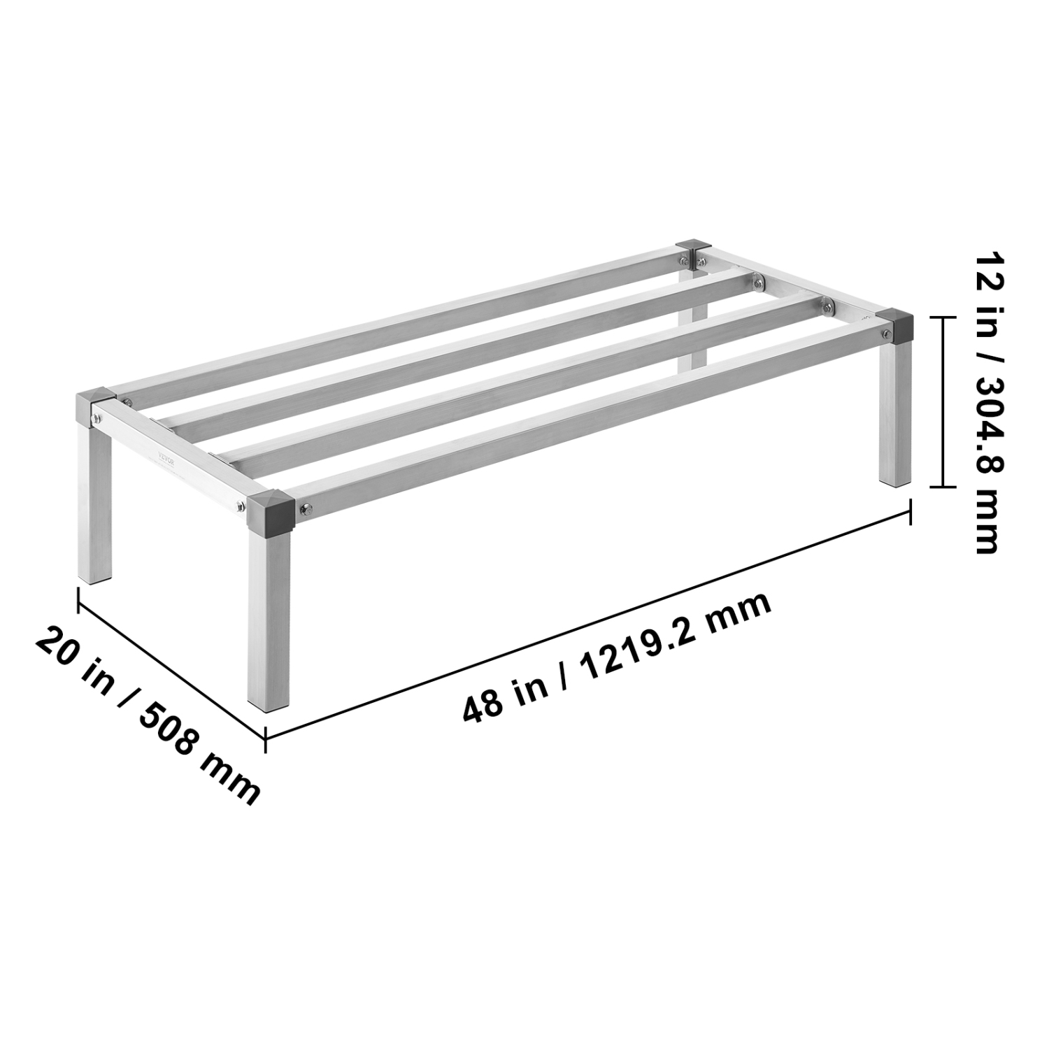 VEVOR 48” x 20” Aluminum Dunnage Rack, Commercial Food Floor Rack, 12” Off the Floor, 1000 lbs Capacity All-Welded Aluminum Storage Rack, for Storage