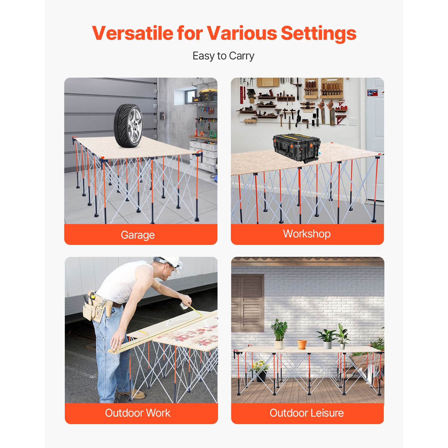 Bâton pliant portatif VEVOR 8,02 x 4.12&nbsp;pi, établi pliable, capacité 6000&nbsp;lb, support de travail pliable sans assemblage avec sac de