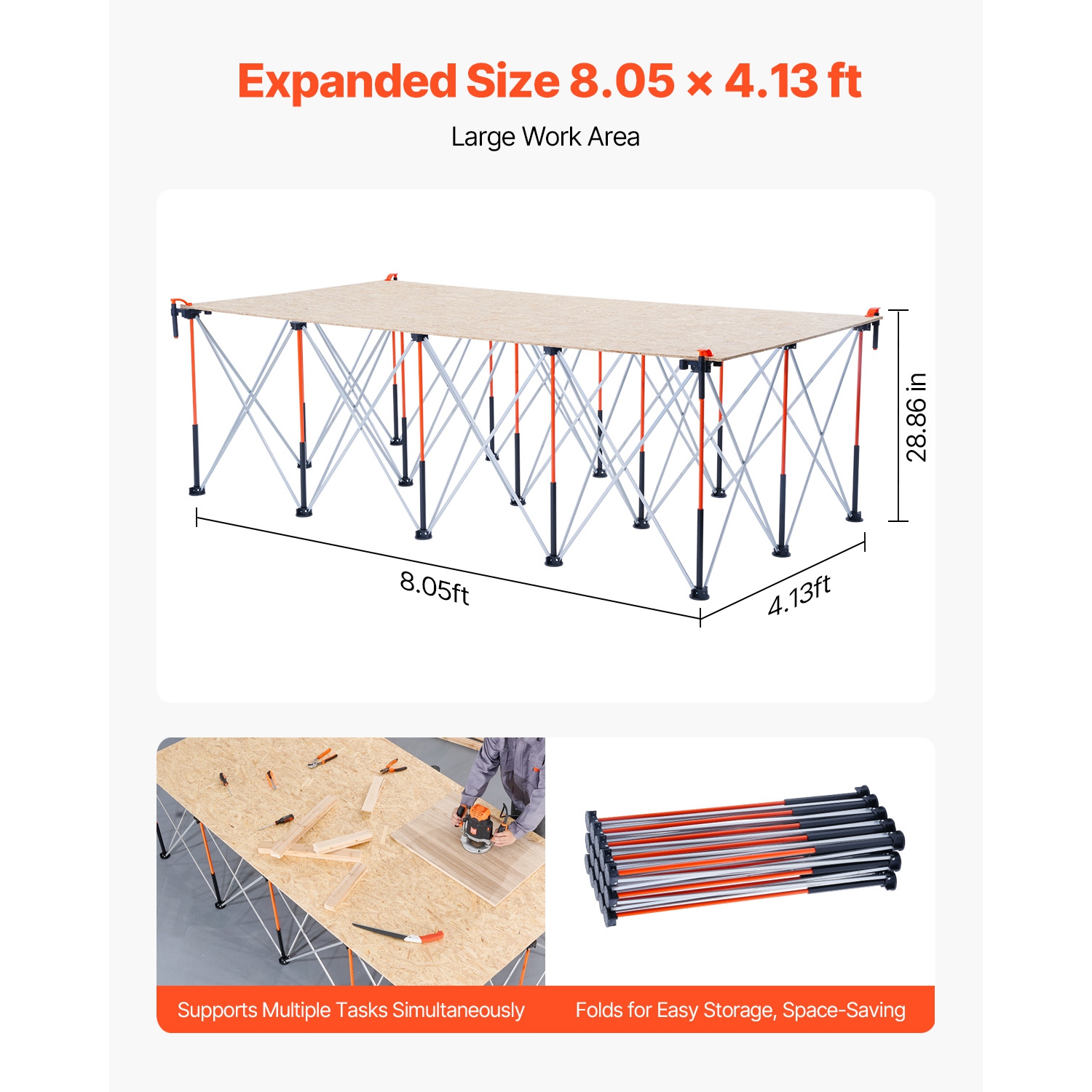 VEVOR 8.05 x 4.13 ft Portable Folding Workstand, Collapsible Workbench, 6000 lbs Weight Capacity, No Assembly Foldable Work Stand with Storage Bag,