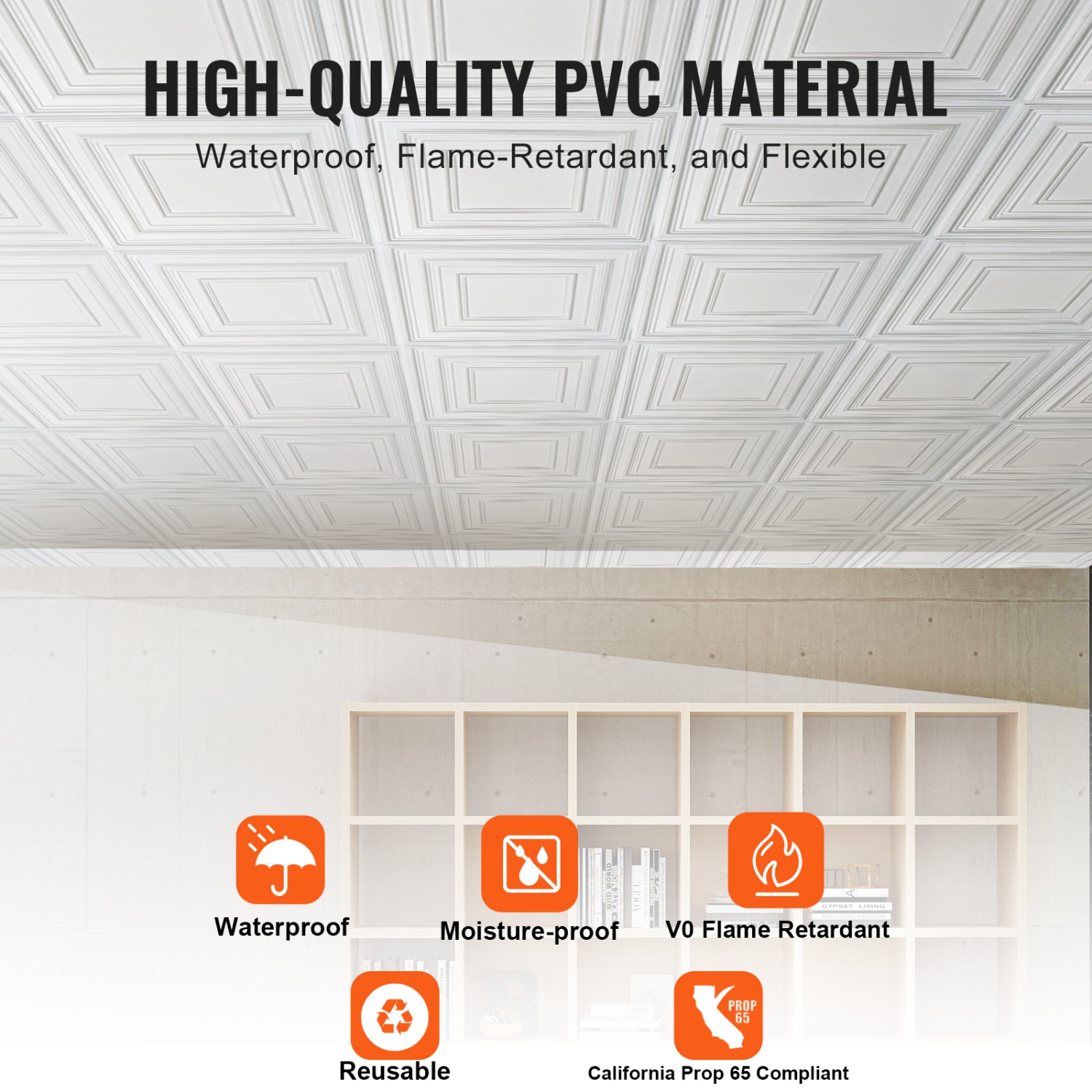 VEVOR 12-Pack Ceiling Tiles, 24 x 24 in, Drop Ceiling Tiles Premium PVC Sheet, Easy Installation/ Cutting Plastic Glue-up Ceiling Tile, Ceiling