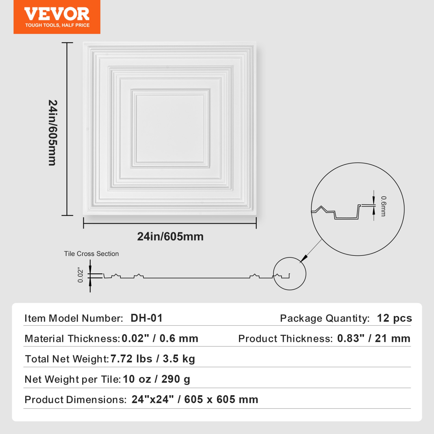 VEVOR 12-Pack Ceiling Tiles, 24 x 24 in, Drop Ceiling Tiles Premium PVC Sheet, Easy Installation/ Cutting Plastic Glue-up Ceiling Tile, Ceiling