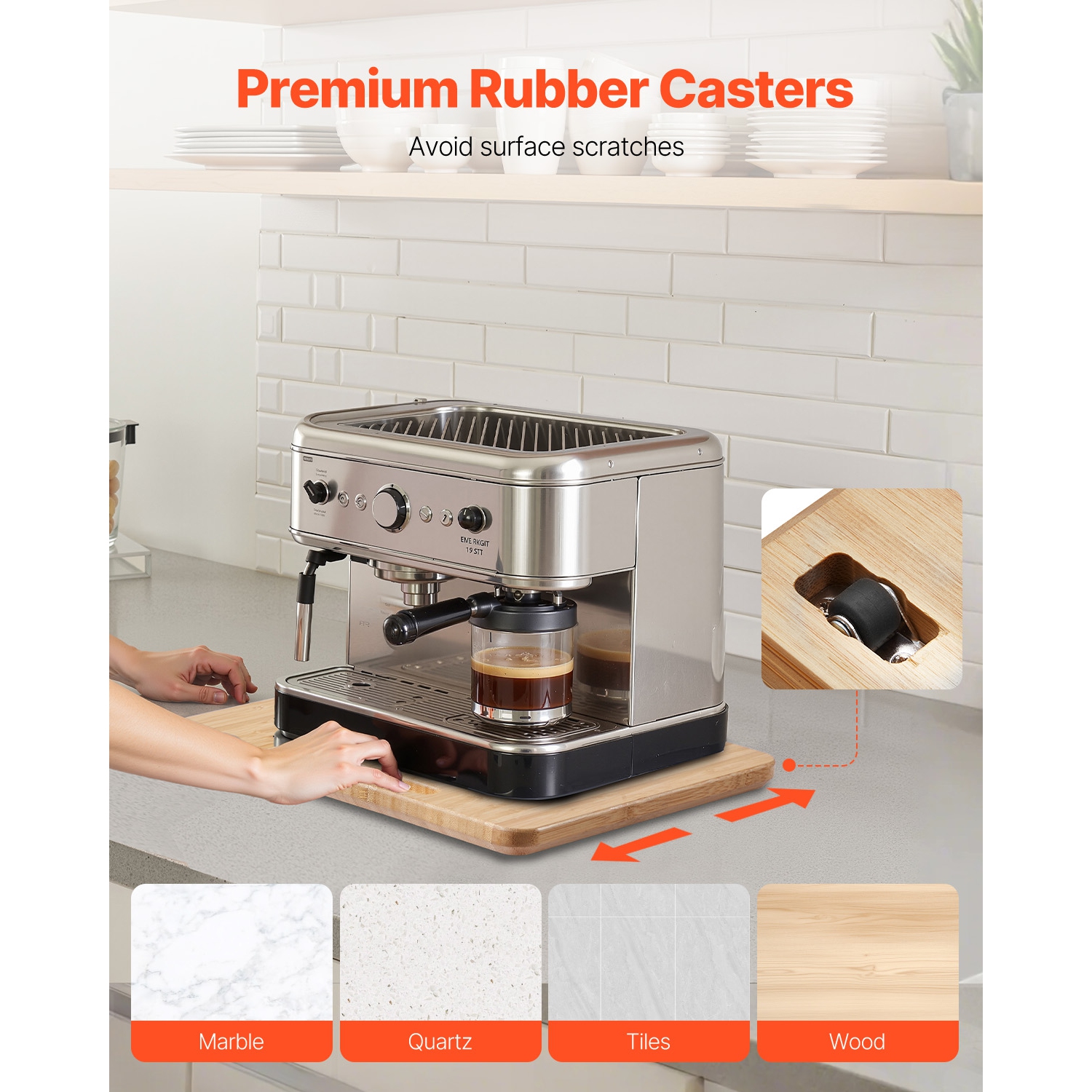 VEVOR Appliance Slider, Small 10.5 x 13-inch, Rolling Sliding Tray with Rubber Wheels & Hollow Handle, Easy to Clean, Appliance Rolling Tray for