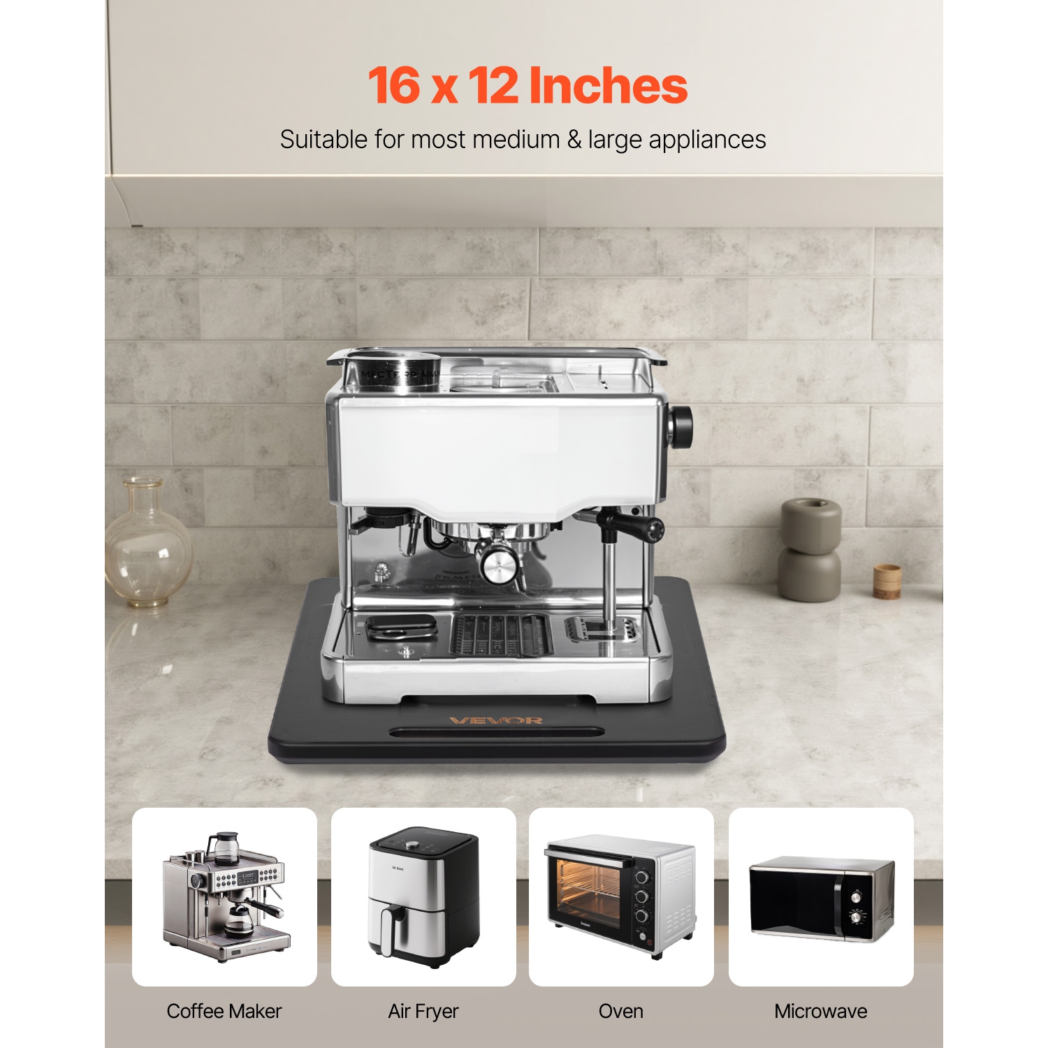 VEVOR Appliance Slider, Large 16 x 12-inch, Rolling Sliding Tray with Silent Rubber Wheels & Hollow Handle, Easy to Clean, Appliance Rolling Tray for