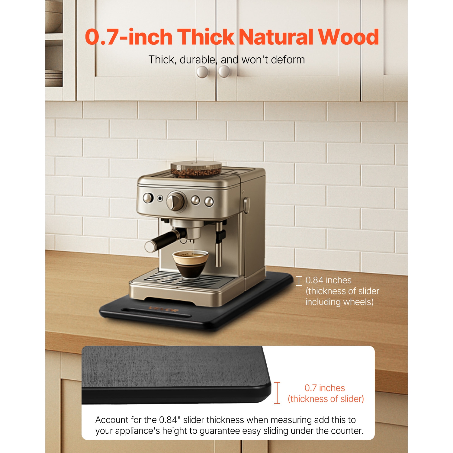 VEVOR Appliance Slider, Large 16 x 12-inch, Rolling Sliding Tray with Silent Rubber Wheels & Hollow Handle, Easy to Clean, Appliance Rolling Tray for