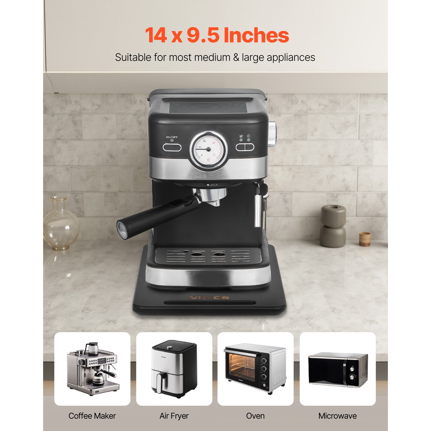 Glissière pour électroménagers VEVOR, petit 14 x 9,5&nbsp;po, plateau coulissant à roulettes silencieuses en caoutchouc et poignée creuse, facile à