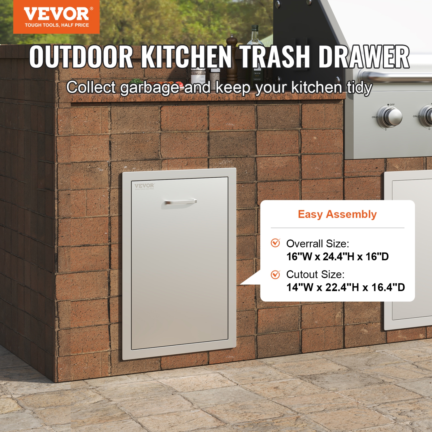 Tiroir de rangement en acier inoxydable de 16 x 22 x 16&nbsp;po de VEVOR Cuisine extérieure Tiroir à poubelle pour réservoir de propane Tiroir