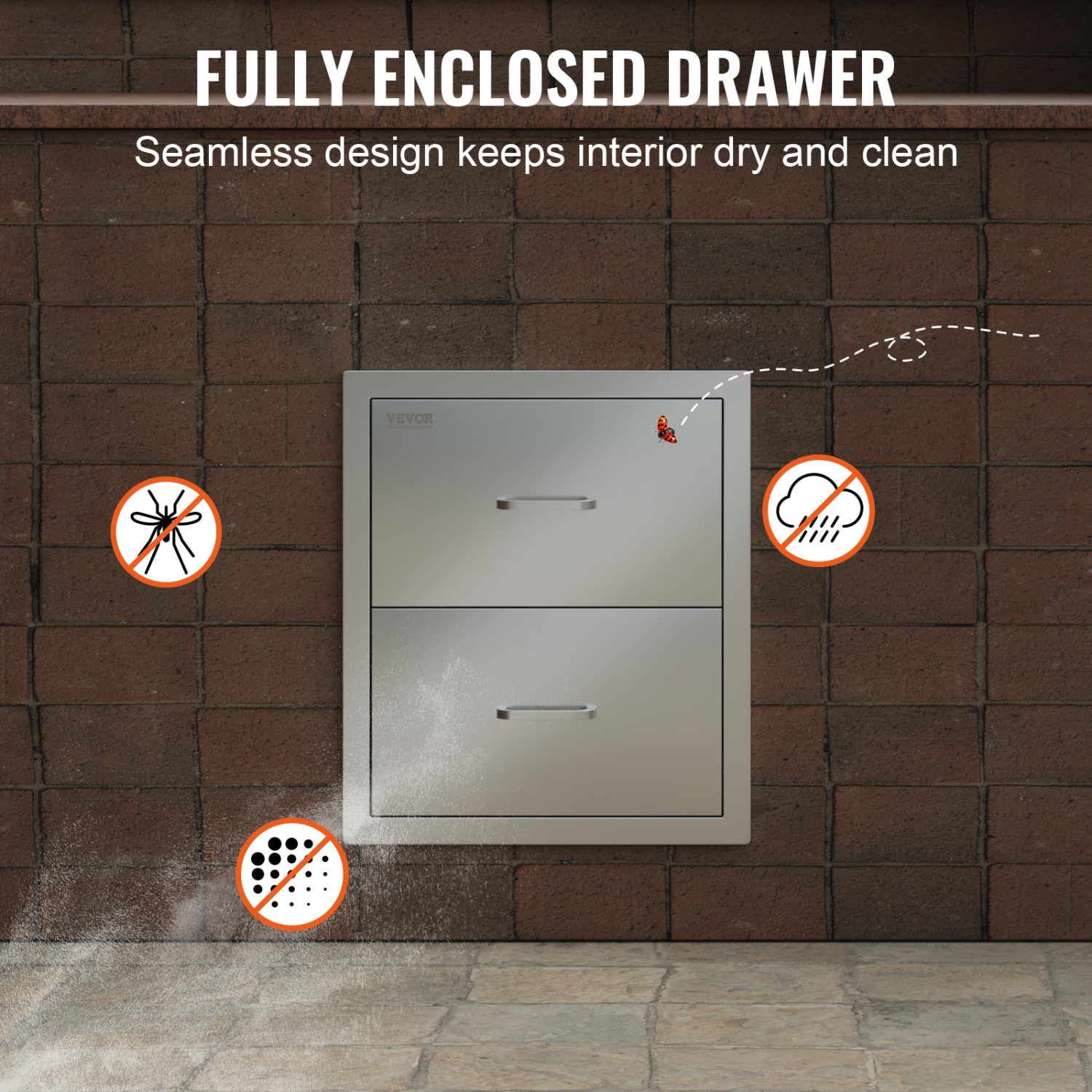 VEVOR 18W x 20.6H x 12.7D Inch Outdoor Kitchen Drawers, Flush Mount Double BBQ Drawers Stainless Steel with Handle, BBQ Island Drawers for Outdoor