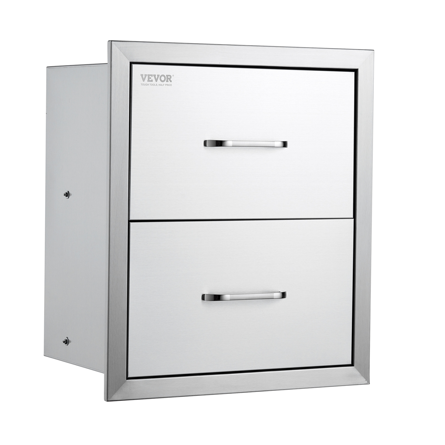 VEVOR 18W x 20.6H x 12.7D Inch Outdoor Kitchen Drawers, Flush Mount Double BBQ Drawers Stainless Steel with Handle, BBQ Island Drawers for Outdoor
