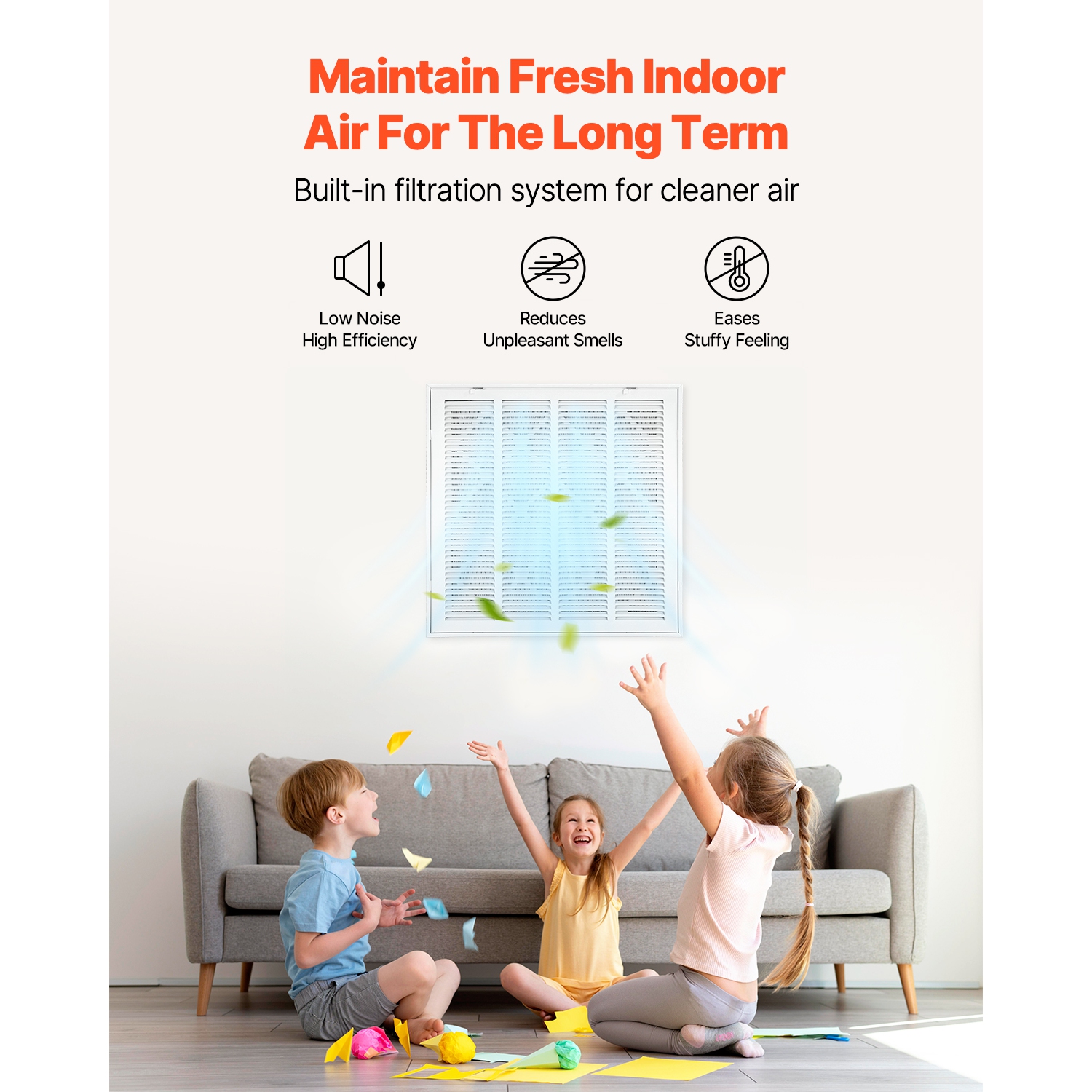 VEVOR Fits W20 x H20in Return Air Filter Grille, Filter Included, Return Air Vent Cover for Wall, Powder-Coated Steel Return Air Grill Detachable