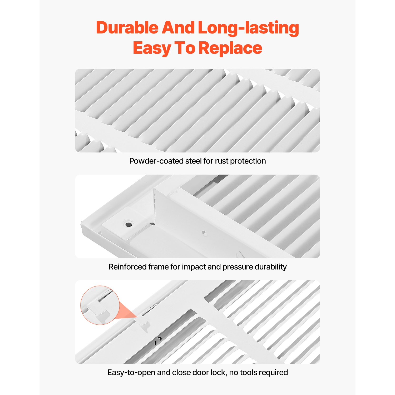 VEVOR Fits W20 x H20in Return Air Filter Grille, Filter Included, Return Air Vent Cover for Wall, Powder-Coated Steel Return Air Grill Detachable