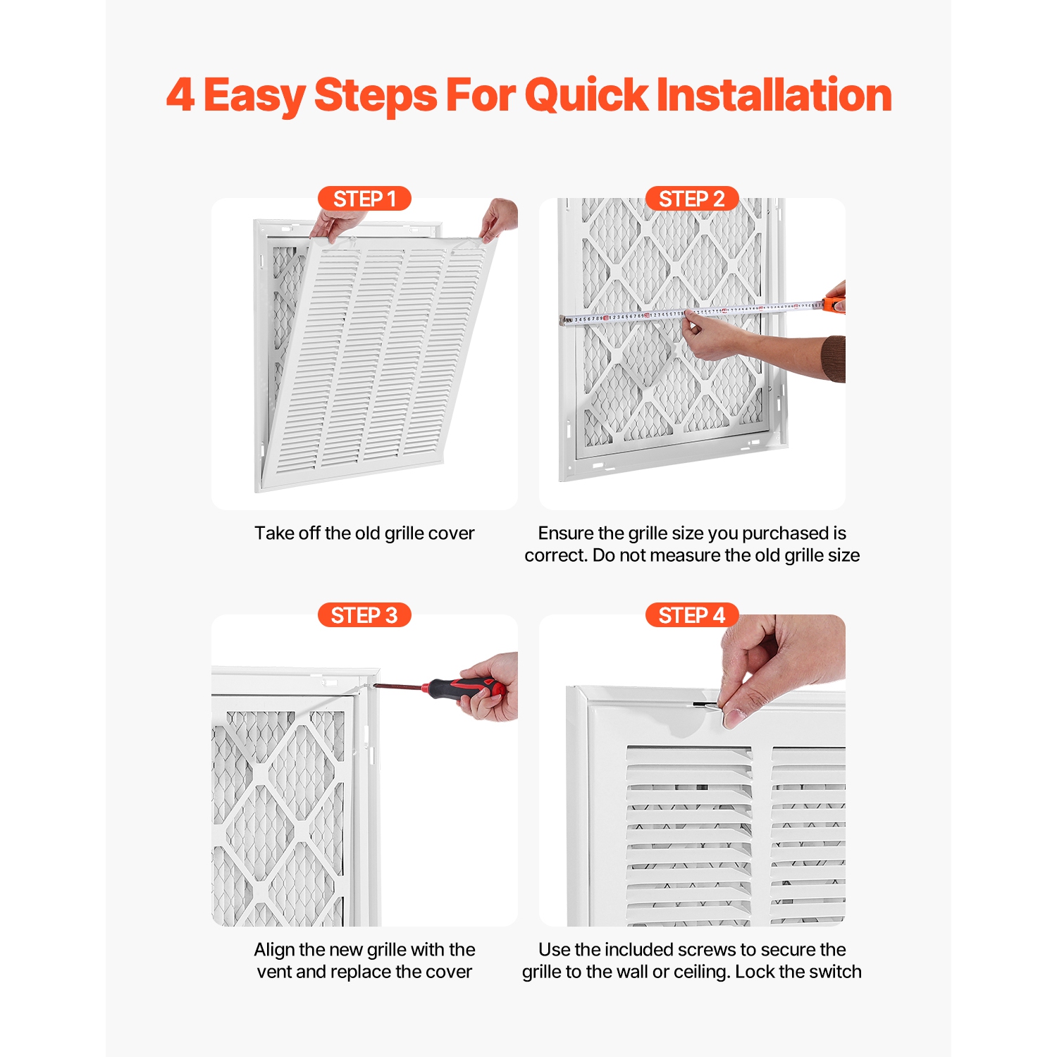 VEVOR Fits W20 x H20in Return Air Filter Grille, Filter Included, Return Air Vent Cover for Wall, Powder-Coated Steel Return Air Grill Detachable