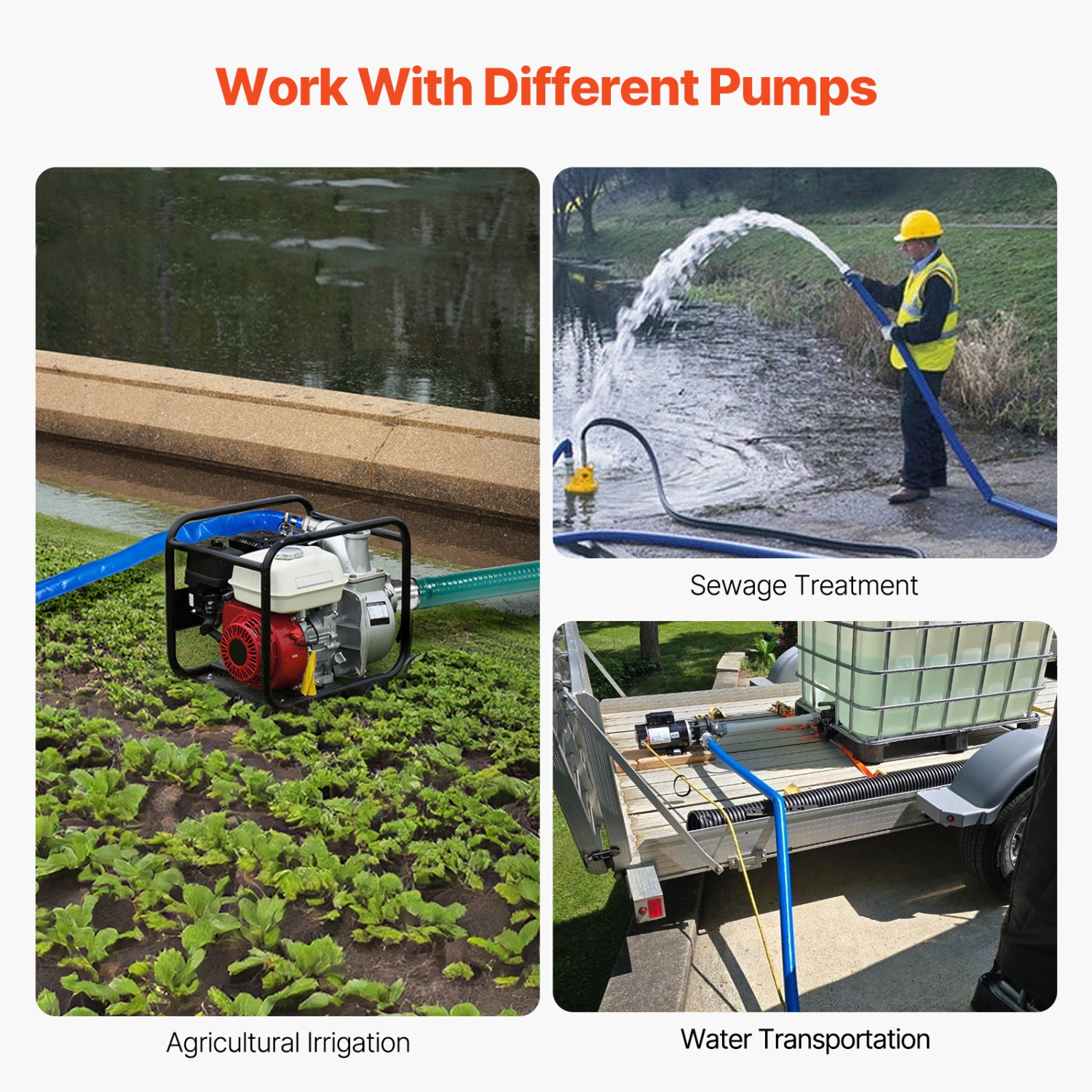 VEVOR 2 in x 100 ft Backwash Hose, Blue High Quality PVC Hose, with Clamps, Camlock, Aluminum Fittings, Fit Various Pumps, for Sewage Treatment and