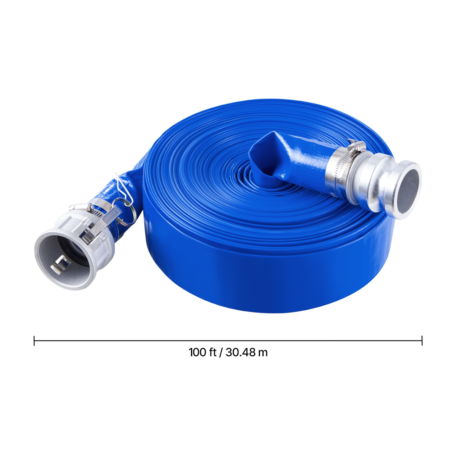 VEVOR 2 in x 100 ft Backwash Hose, Blue High Quality PVC Hose, with Clamps, Camlock, Aluminum Fittings, Fit Various Pumps, for Sewage Treatment and