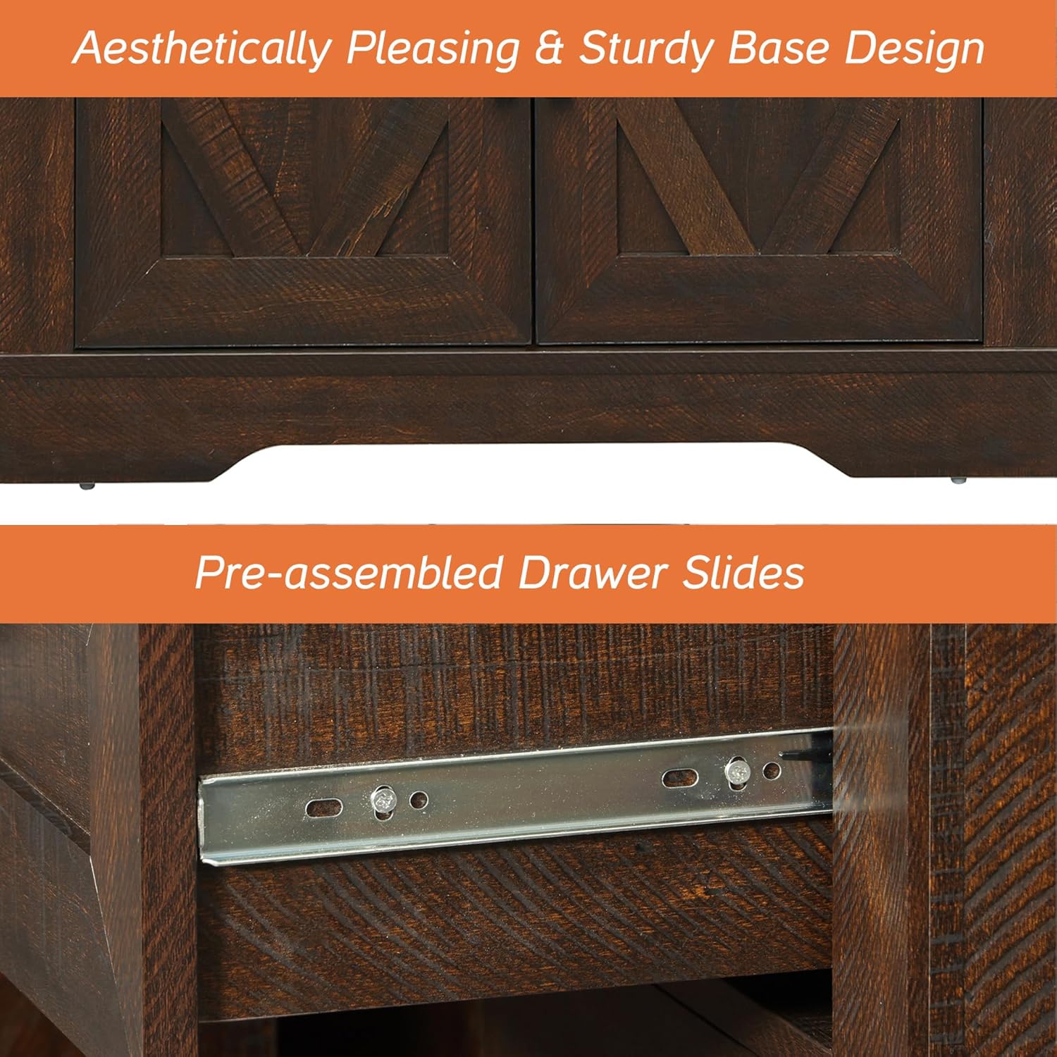 WAMPAT – Armoire moderne Farmhouse avec tiroirs et portes, grande armoire de 82 1&nbsp;po avec tablettes réglables, table basse en bois 4-en-7 pour